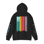Women's Retro Paint Stripe Hoodie — “85 EST.” Graphic Sleeve Hoodie