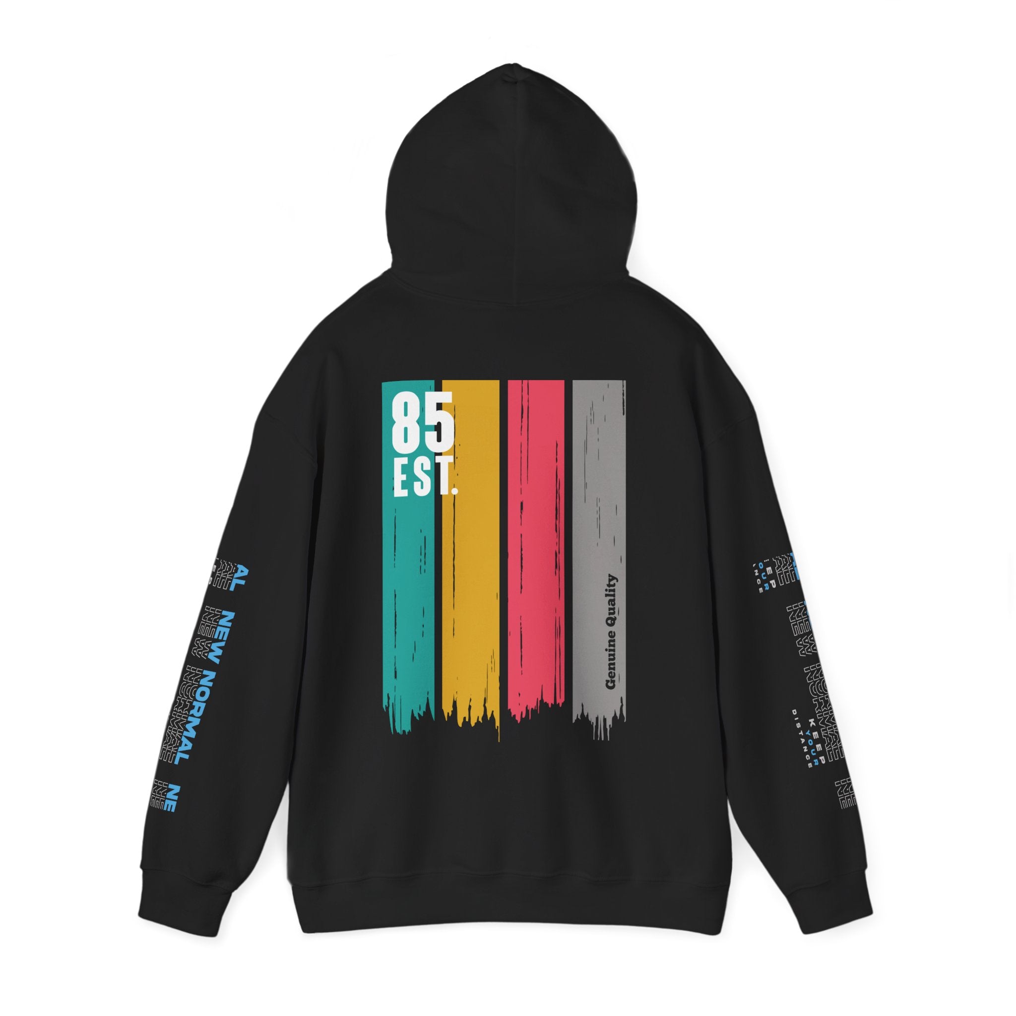 Women's Retro Paint Stripe Hoodie — “85 EST.” Graphic Sleeve Hoodie
