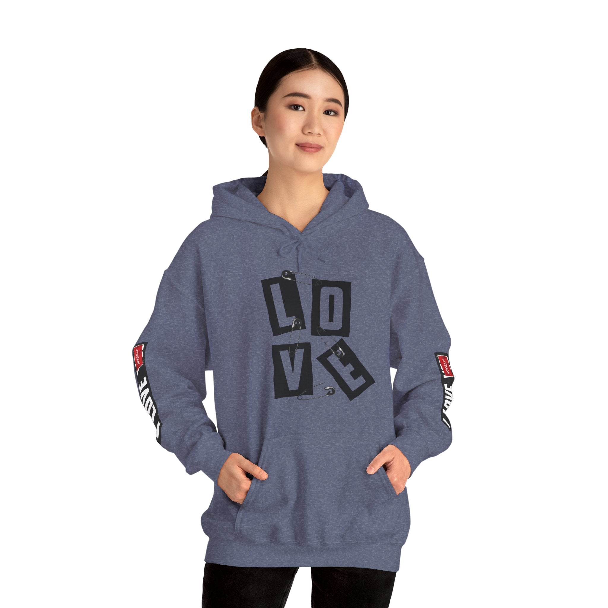 Love Graphic Unisex Hoodie - Shhh Lips Back Print, Sleeve Love Accents