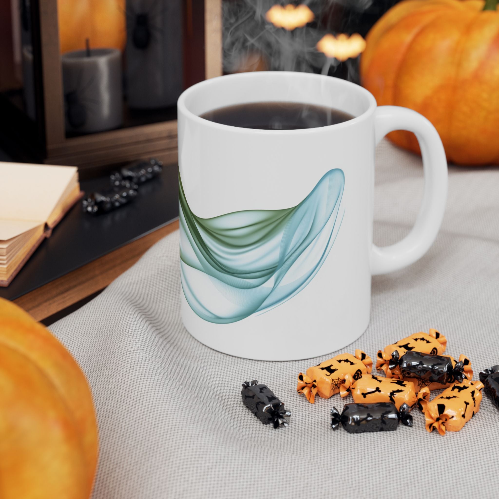 Watercolor Ribbon Ceramic Mug: Amber to Teal Gradient Coffee Mug (11oz)