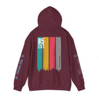 Women's Retro Paint Stripe Hoodie — “85 EST.” Graphic Sleeve Hoodie