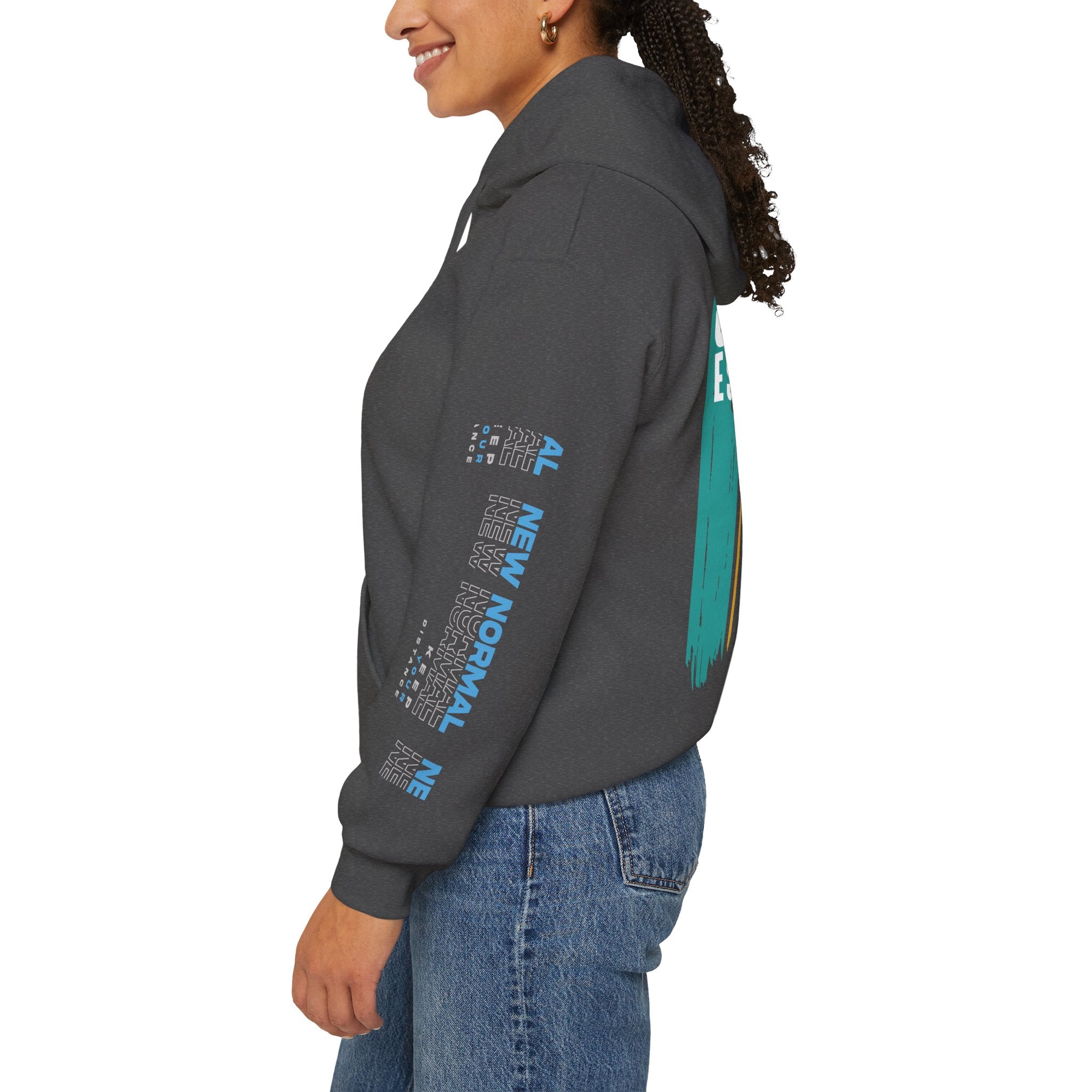 Women's Retro Paint Stripe Hoodie — “85 EST.” Graphic Sleeve Hoodie