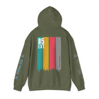 Women's Retro Paint Stripe Hoodie — “85 EST.” Graphic Sleeve Hoodie