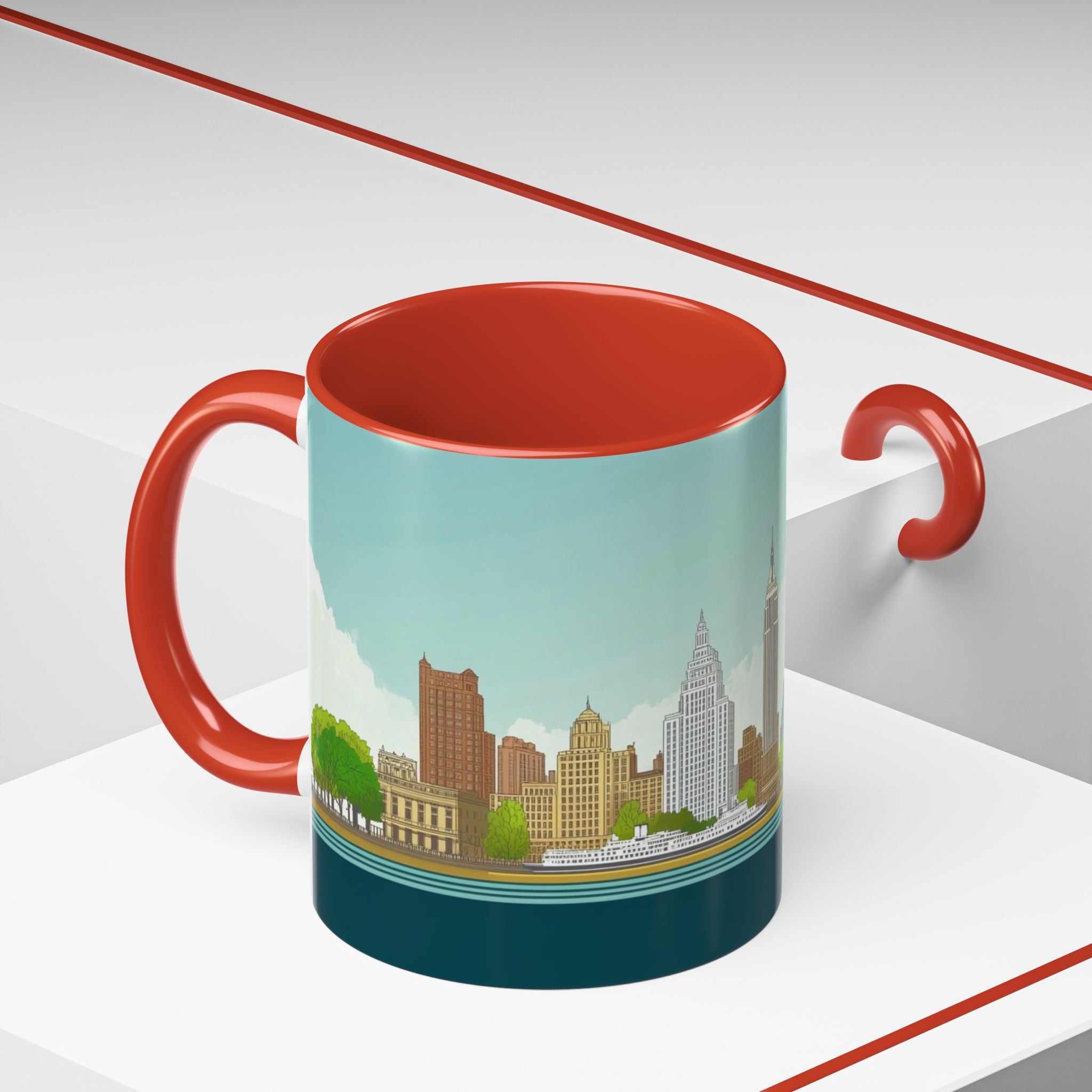 Dawn City Skyline Ceramic Coffee Mug — Illustrated Urban Landmark Accent Mug (11oz)