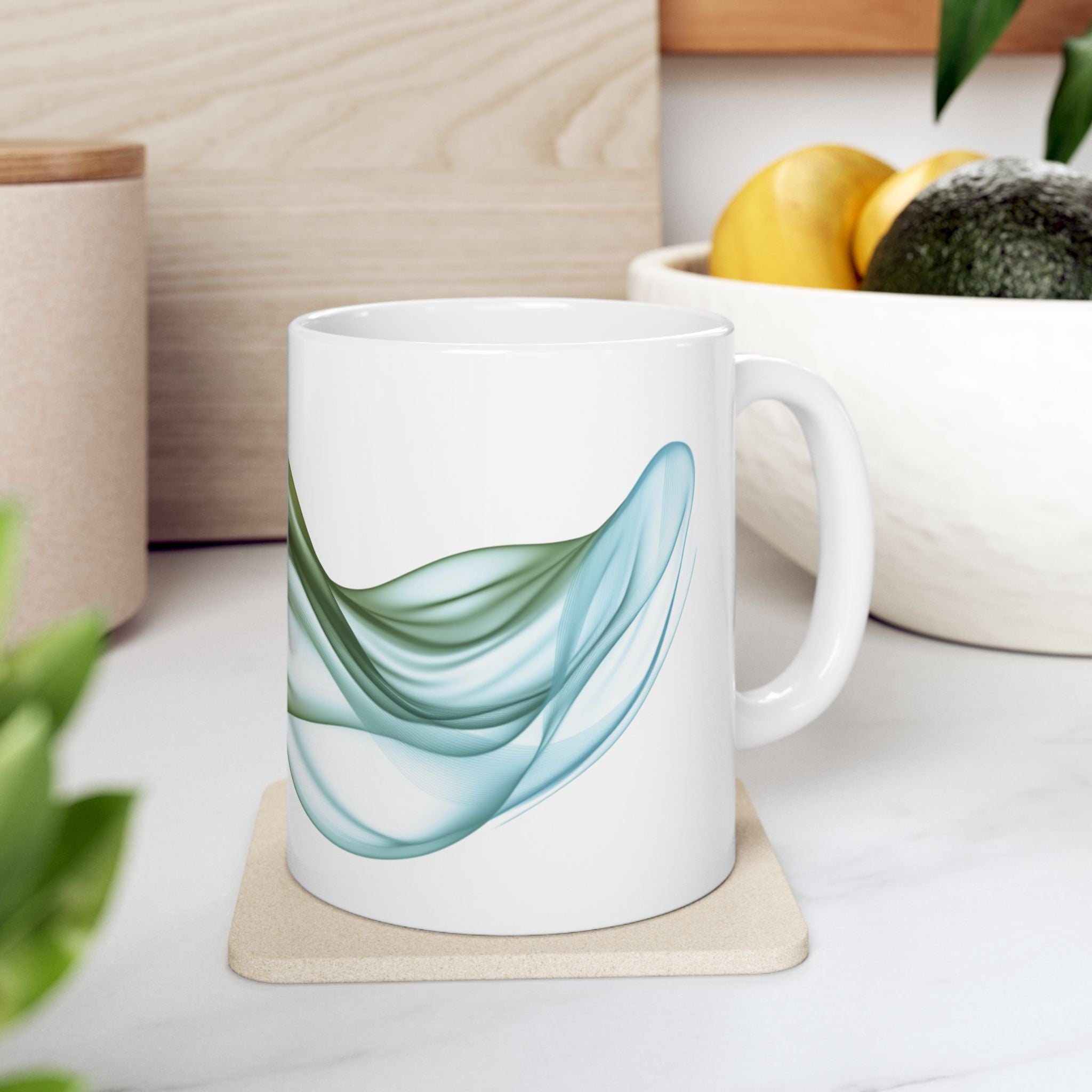 Watercolor Ribbon Ceramic Mug: Amber to Teal Gradient Coffee Mug (11oz)