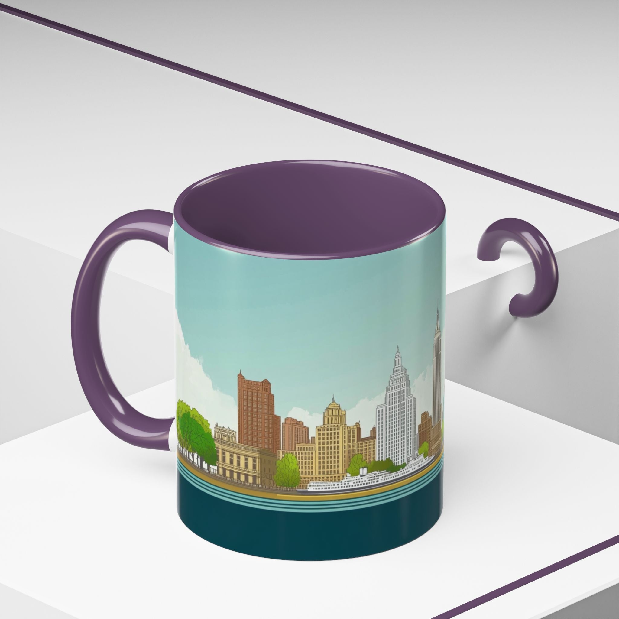 Dawn City Skyline Ceramic Coffee Mug — Illustrated Urban Landmark Accent Mug (11oz)