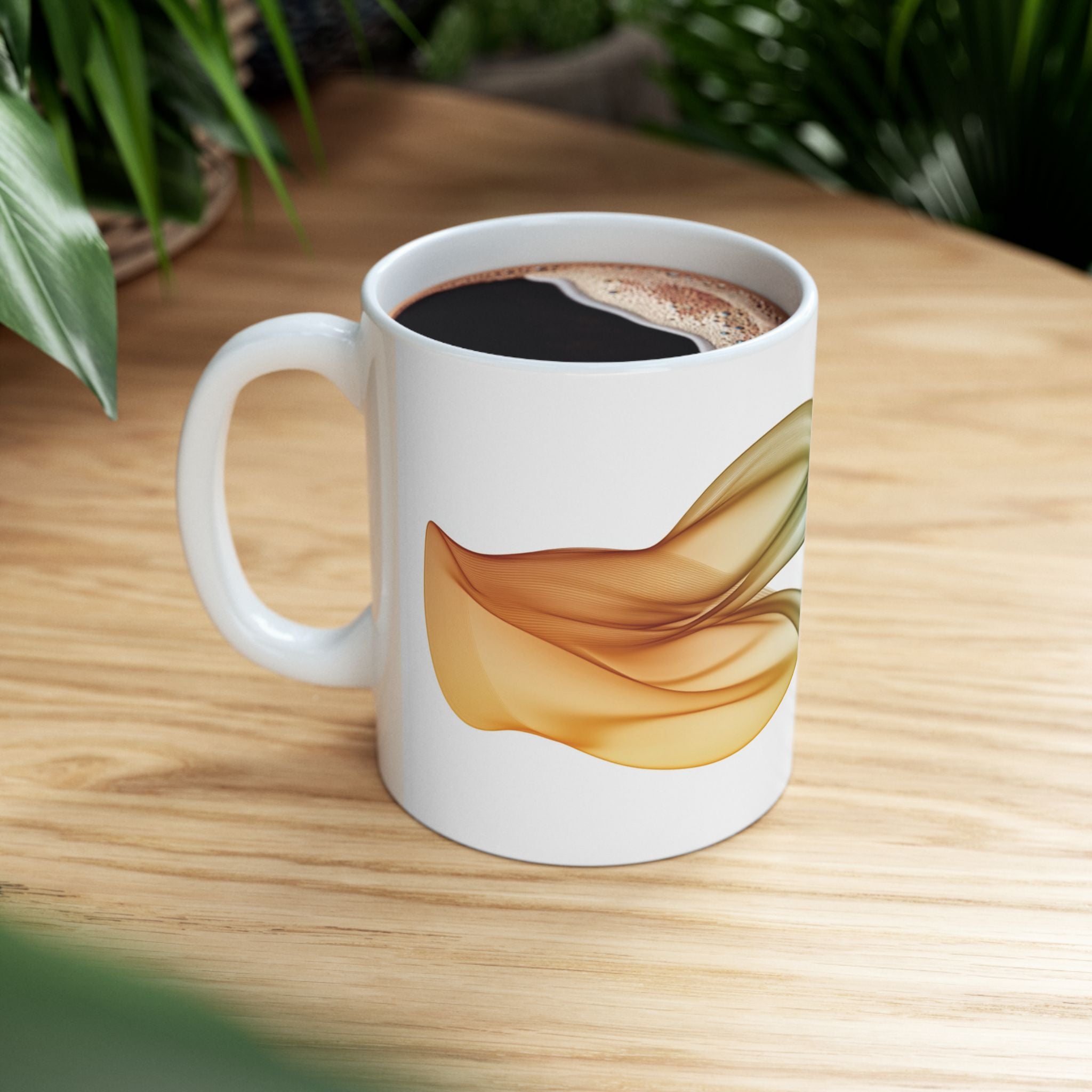 Watercolor Ribbon Ceramic Mug: Amber to Teal Gradient Coffee Mug (11oz)