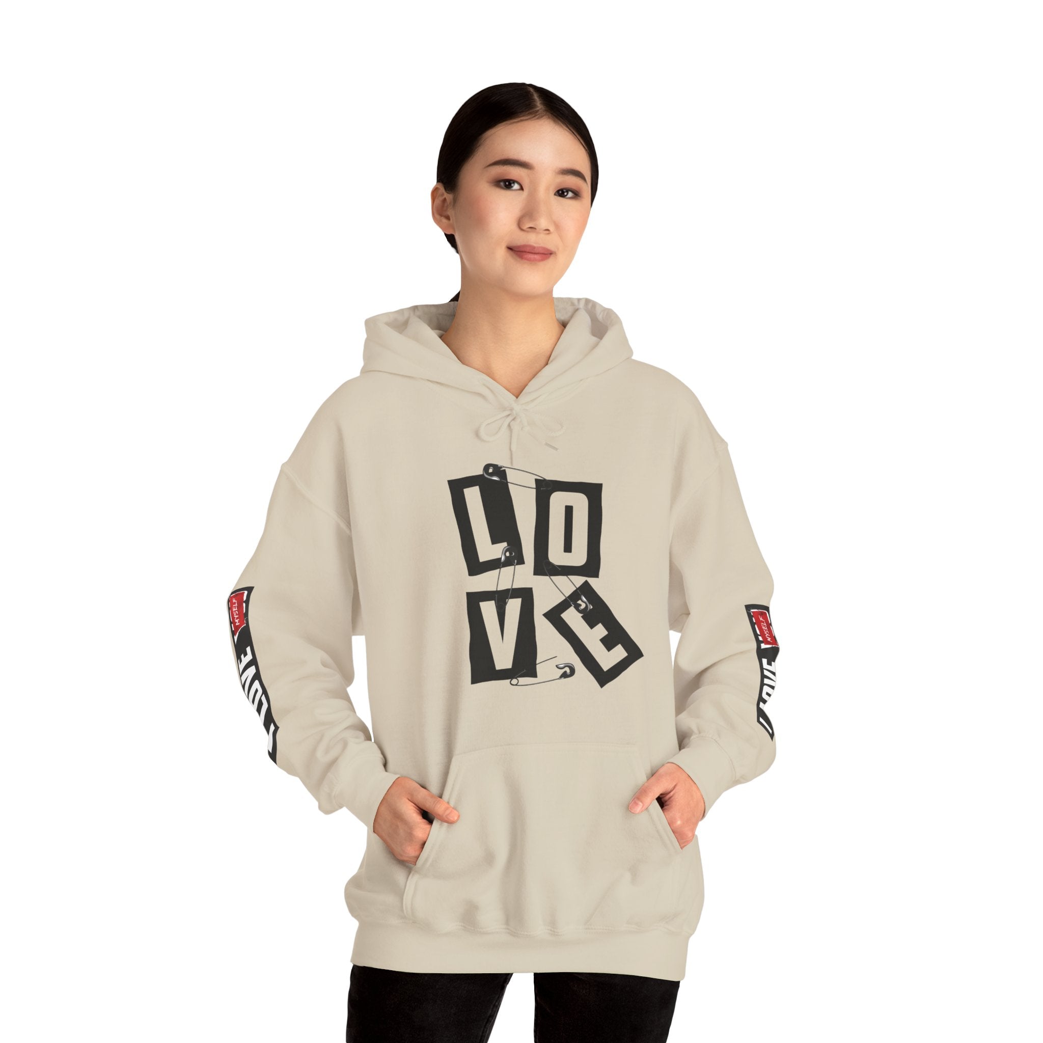 Love Graphic Unisex Hoodie - Shhh Lips Back Print, Sleeve Love Accents