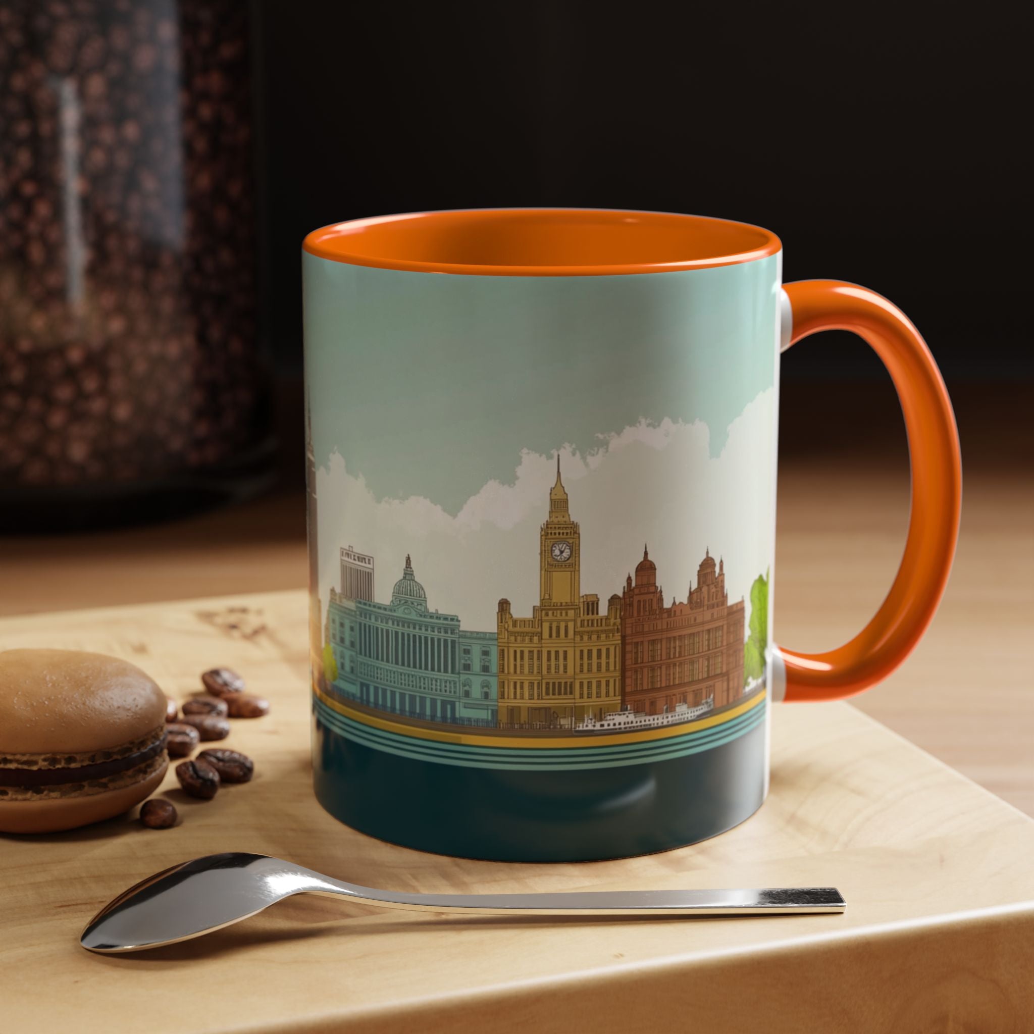 Dawn City Skyline Ceramic Coffee Mug — Illustrated Urban Landmark Accent Mug (11oz)