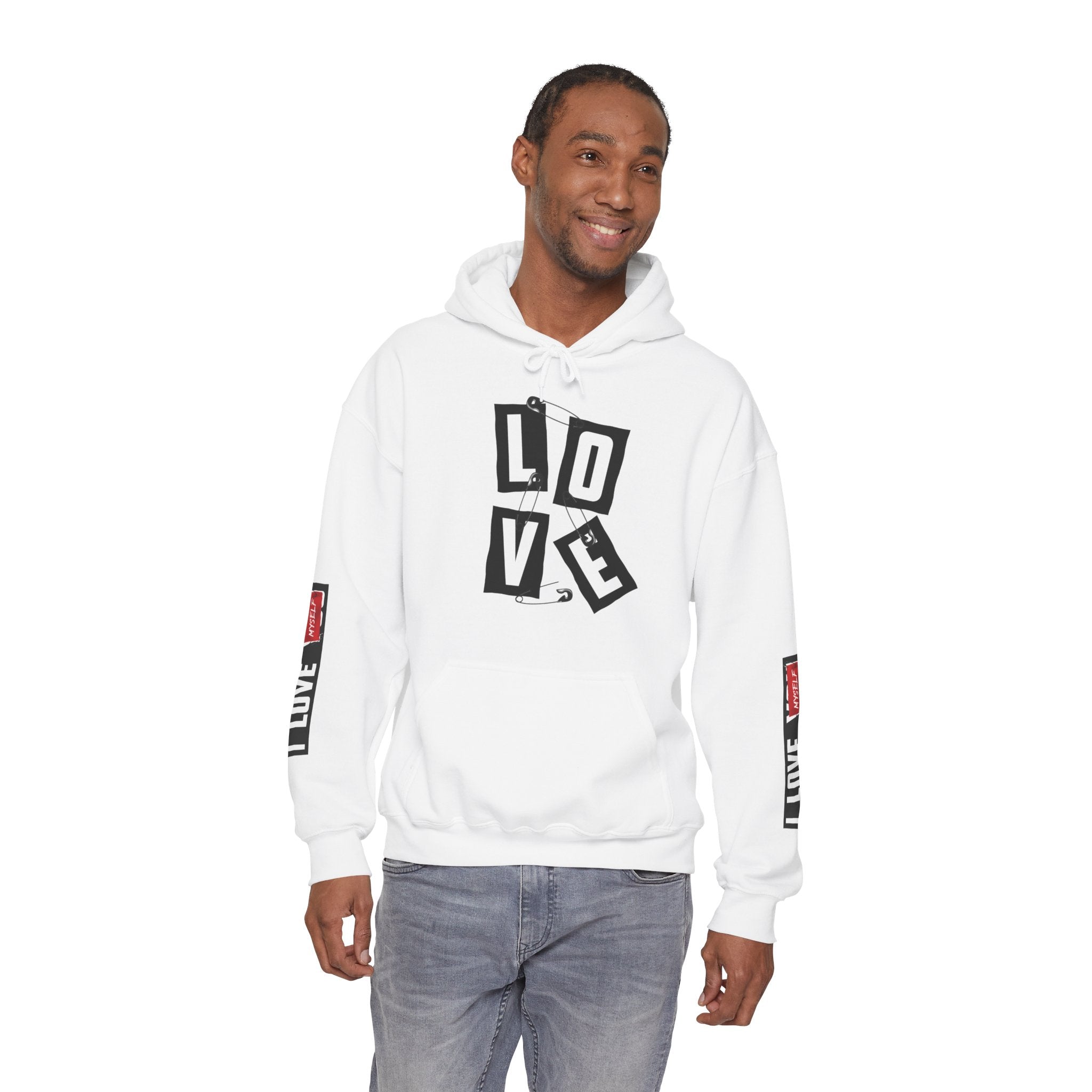 Love Graphic Unisex Hoodie - Shhh Lips Back Print, Sleeve Love Accents