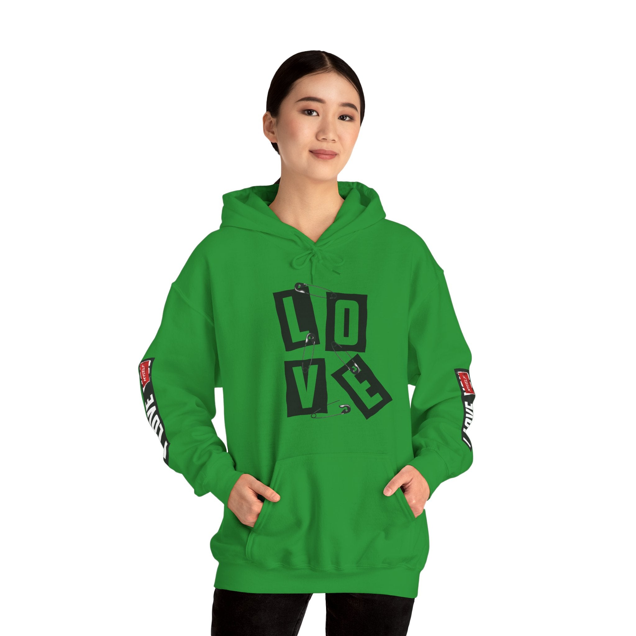 Love Graphic Unisex Hoodie - Shhh Lips Back Print, Sleeve Love Accents