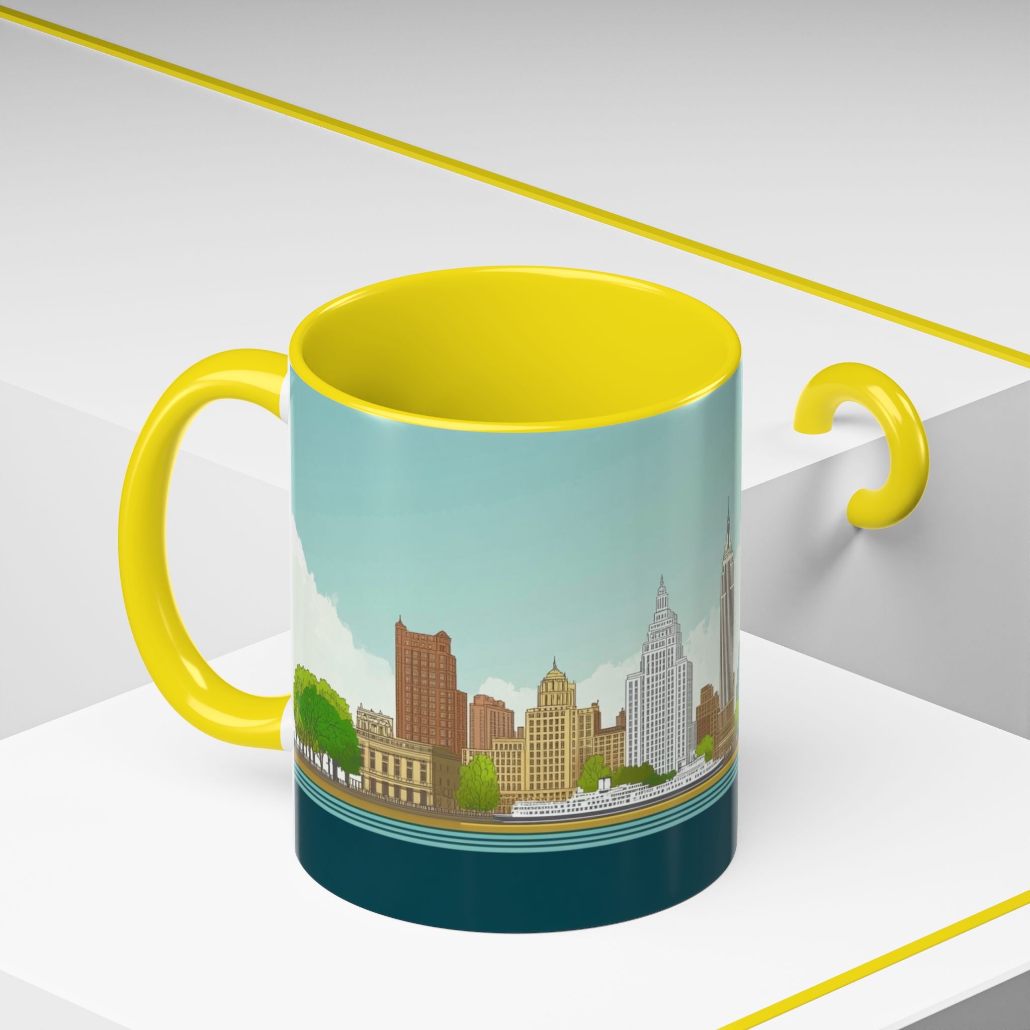 Dawn City Skyline Ceramic Coffee Mug — Illustrated Urban Landmark Accent Mug (11oz)