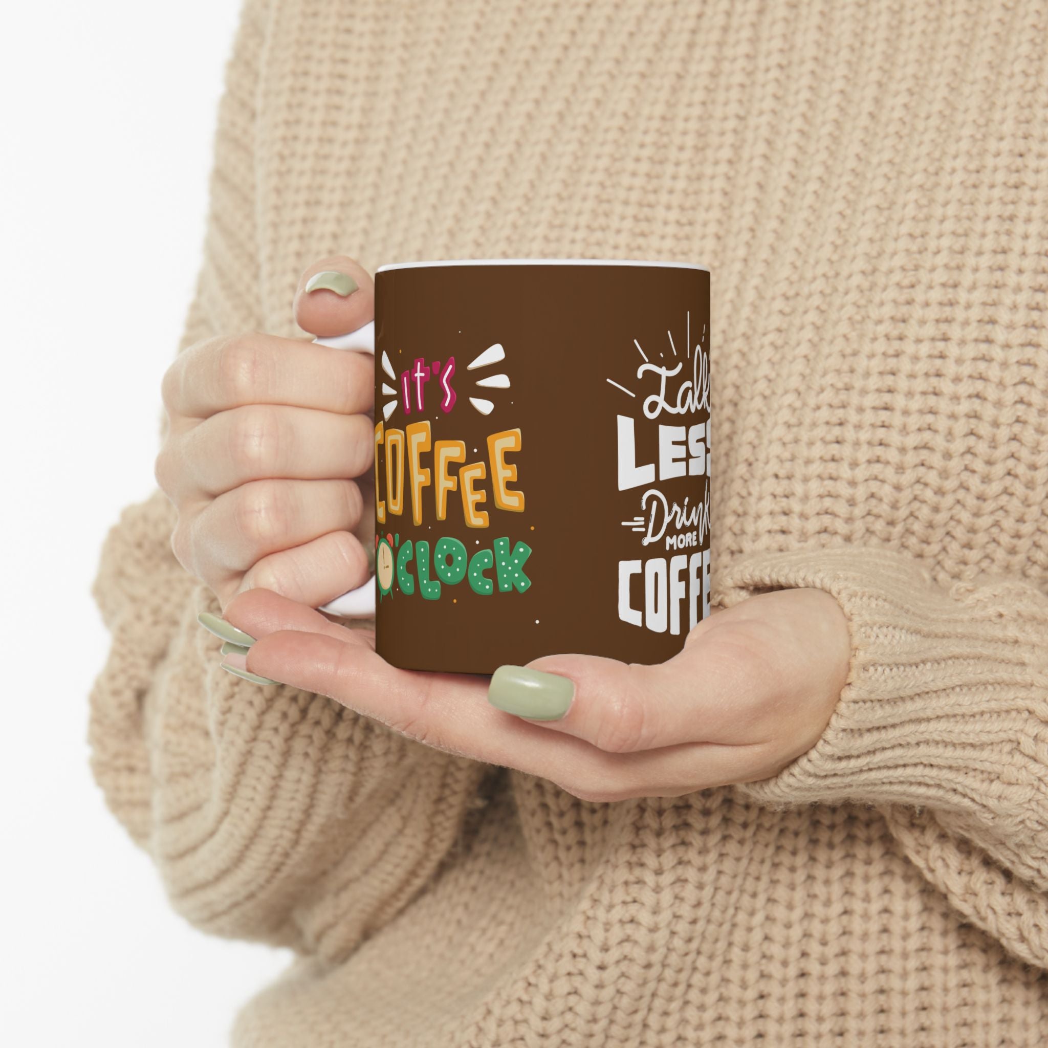 Cozy Brown Hand-Lettered Coffee Mug — Whimsical Morning Pep Talk (11oz & 15oz)