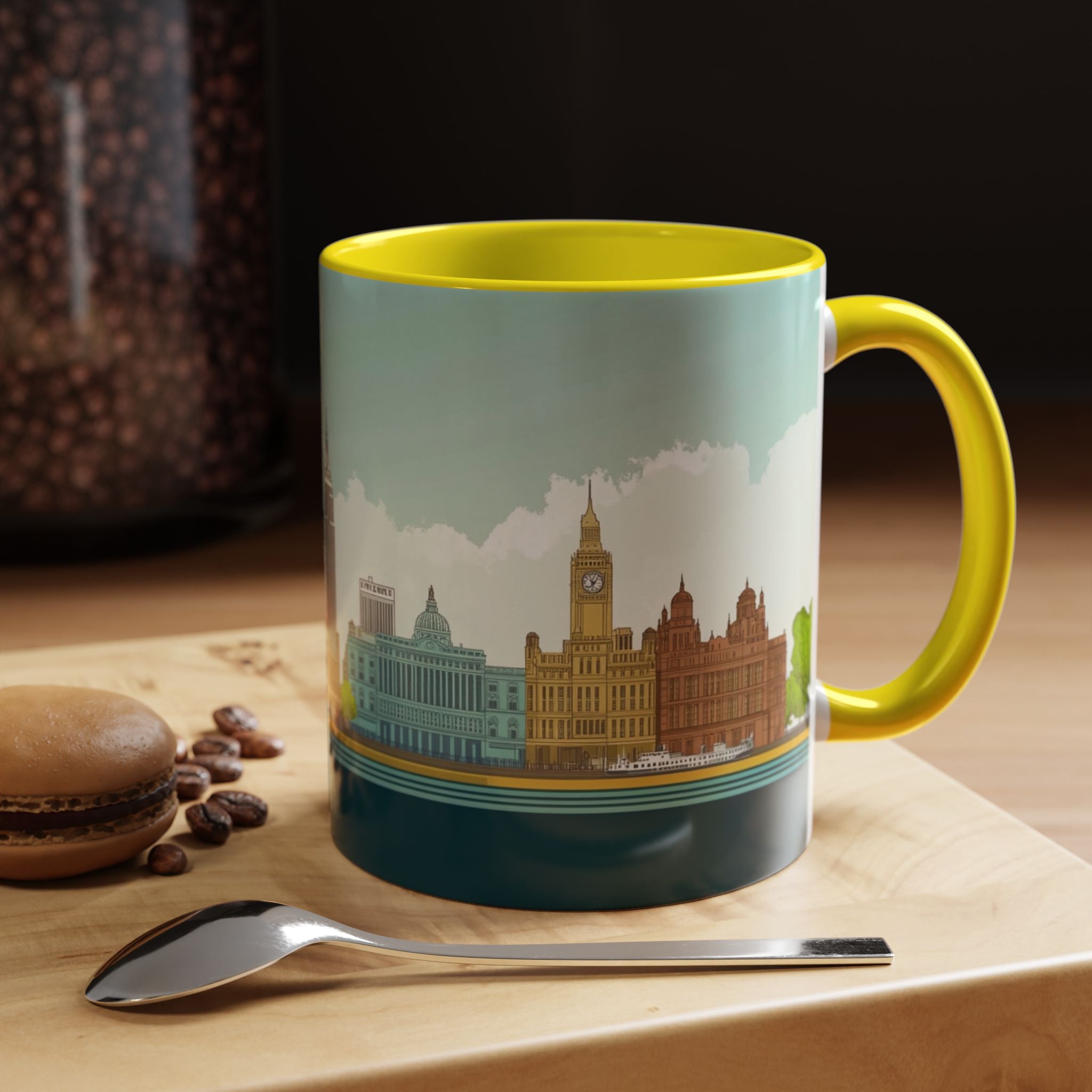 Dawn City Skyline Ceramic Coffee Mug — Illustrated Urban Landmark Accent Mug (11oz)