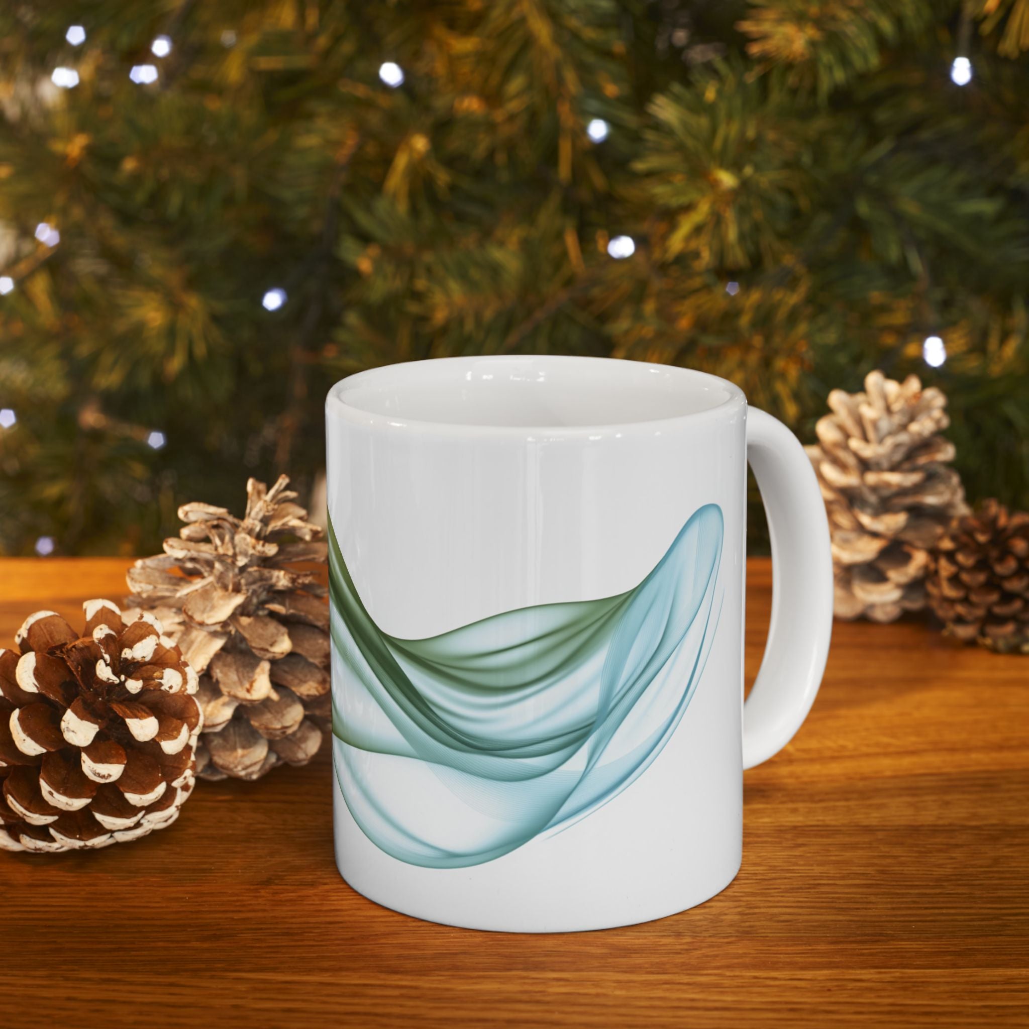 Watercolor Ribbon Ceramic Mug: Amber to Teal Gradient Coffee Mug (11oz)