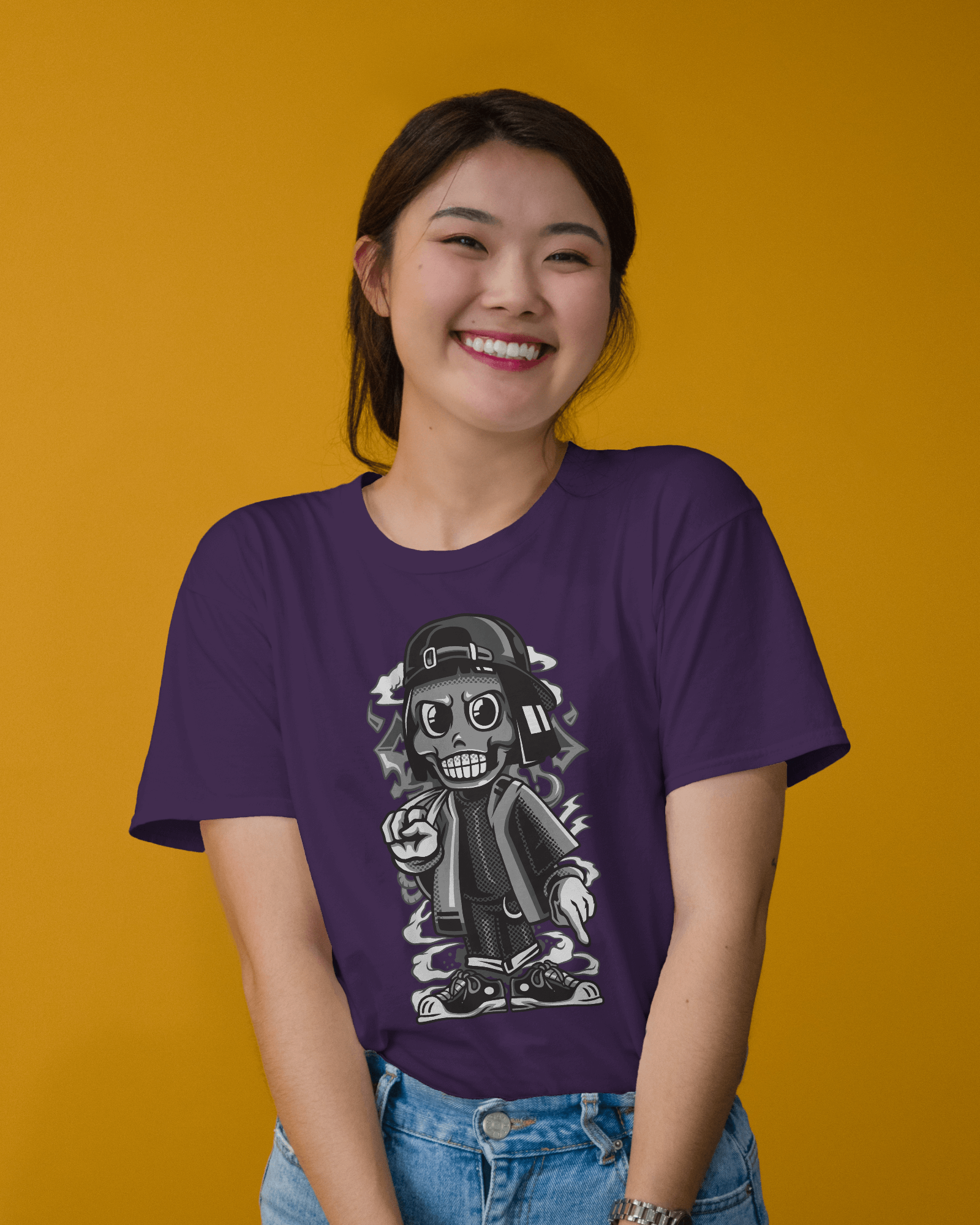 Skater Skull Girl Women's Graphic T-Shirt — Grayscale Streetwear Urban Tee