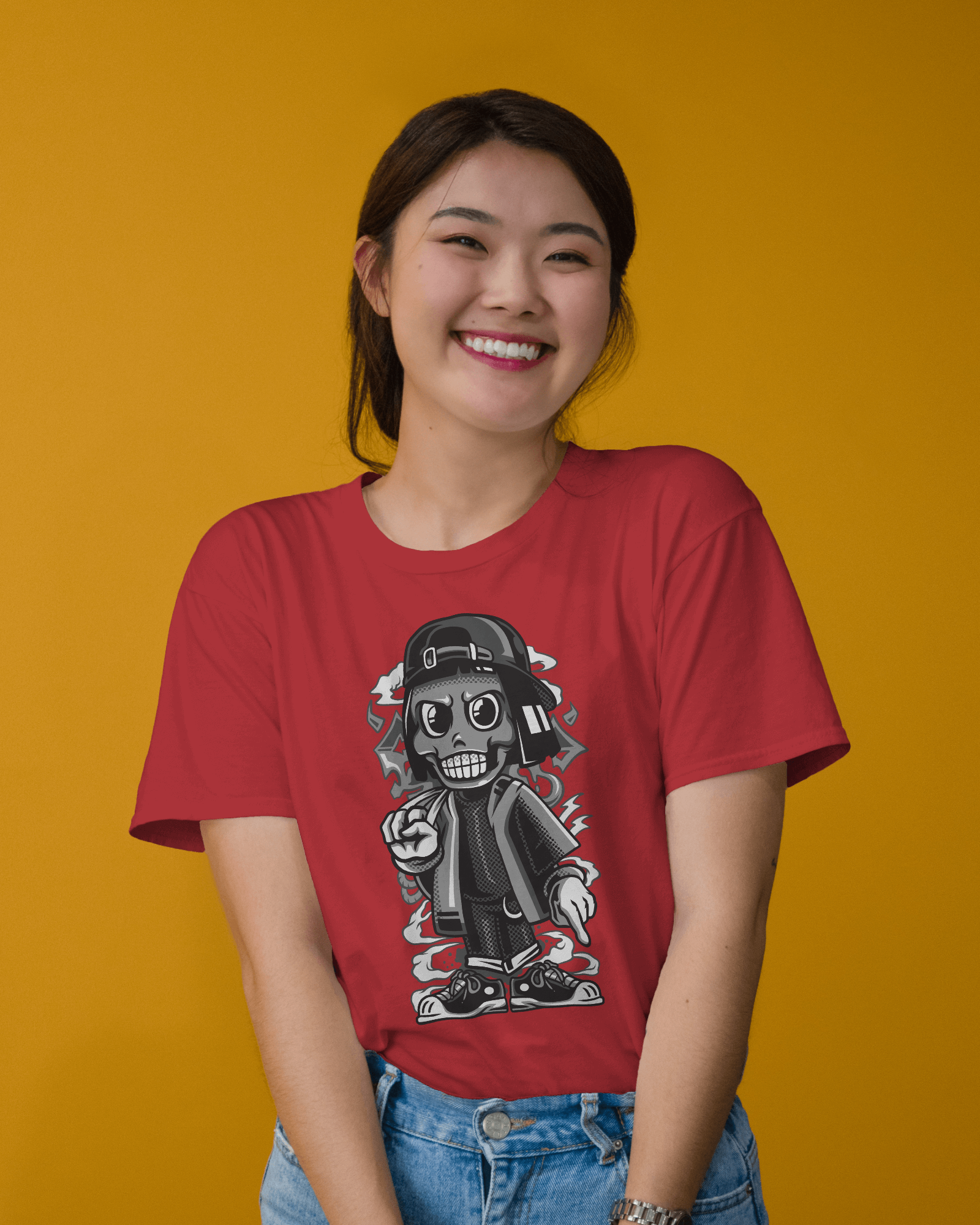 Skater Skull Girl Women's Graphic T-Shirt — Grayscale Streetwear Urban Tee