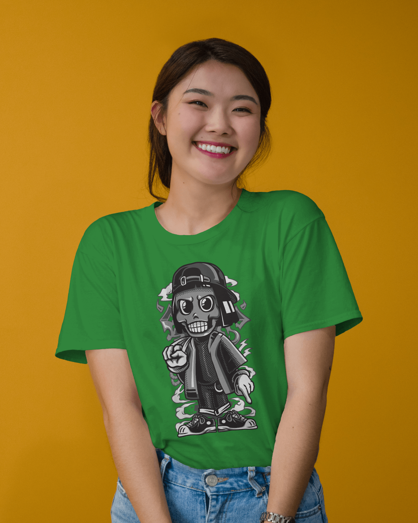 Skater Skull Girl Women's Graphic T-Shirt — Grayscale Streetwear Urban Tee