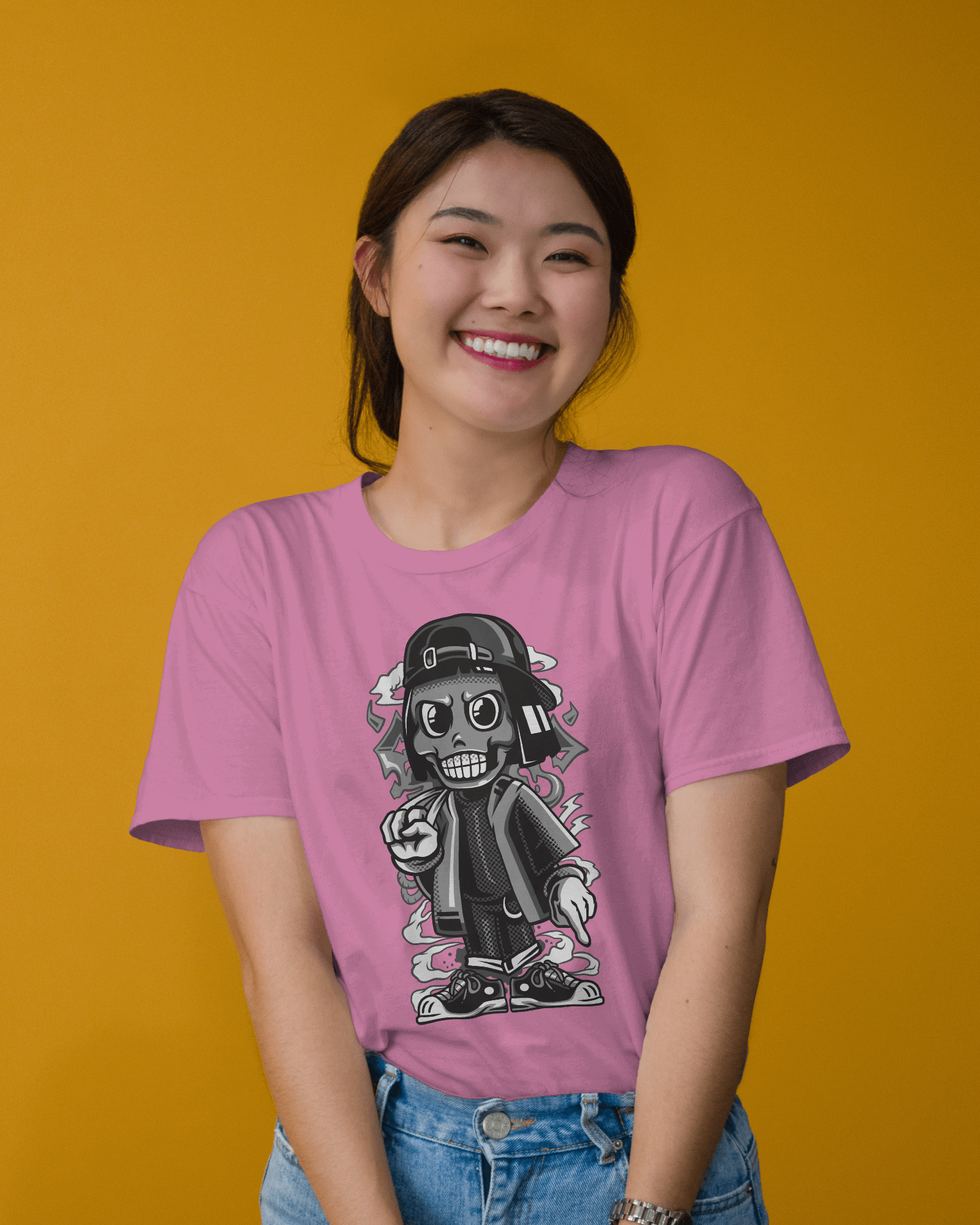 Skater Skull Girl Women's Graphic T-Shirt — Grayscale Streetwear Urban Tee