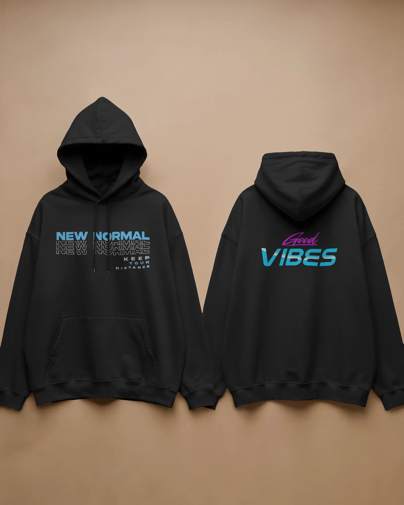 New Normal Good Vibes Graphic Fleece Hoodie — Retro Synth Wave Streetwear Pullover