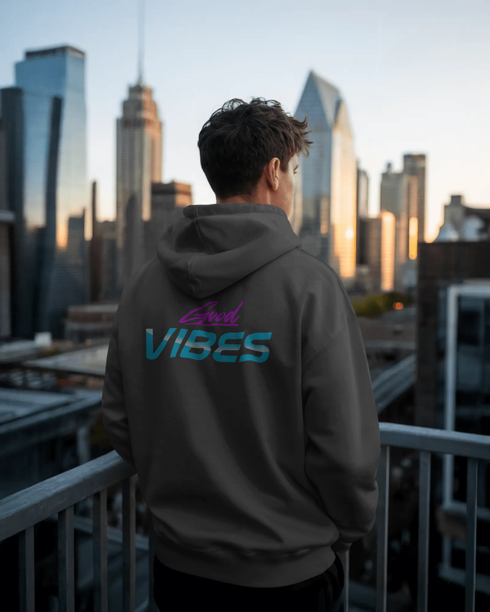 New Normal Good Vibes Graphic Fleece Hoodie — Retro Synth Wave Streetwear Pullover