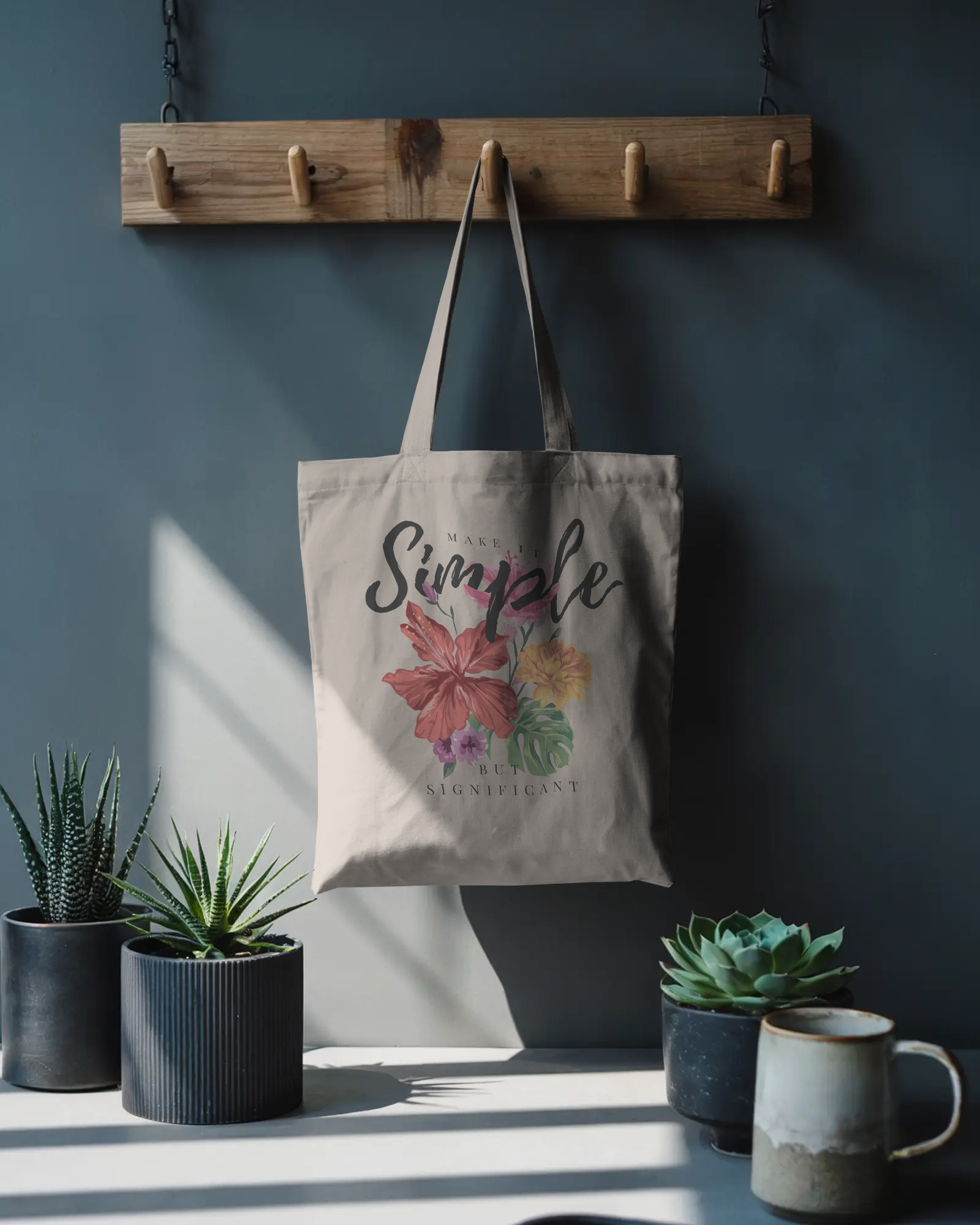 Make it Simple But Significant Tropical Hibiscus Canvas Tote Bag — Boho Floral Market Shopper