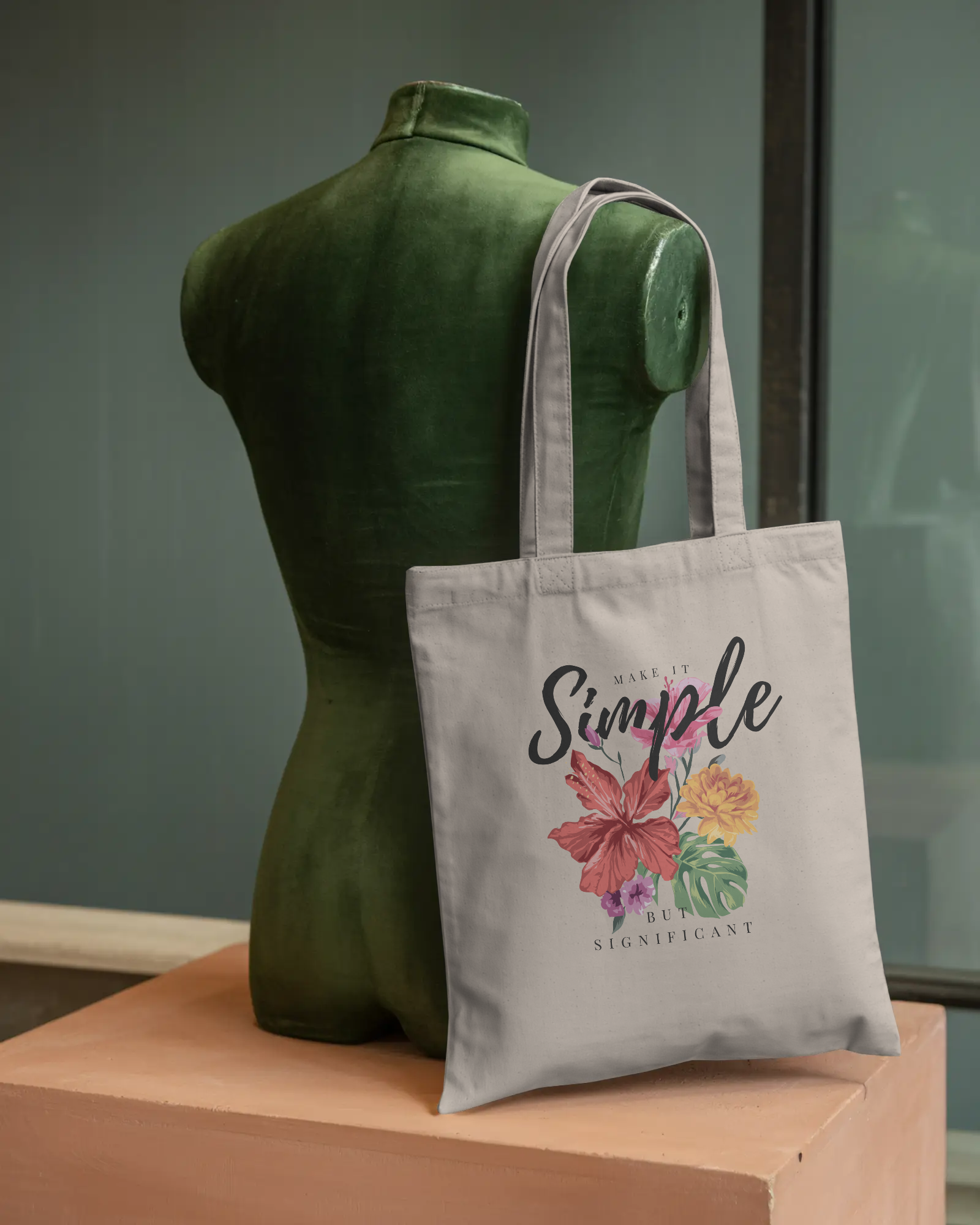 Make it Simple But Significant Tropical Hibiscus Canvas Tote Bag — Boho Floral Market Shopper