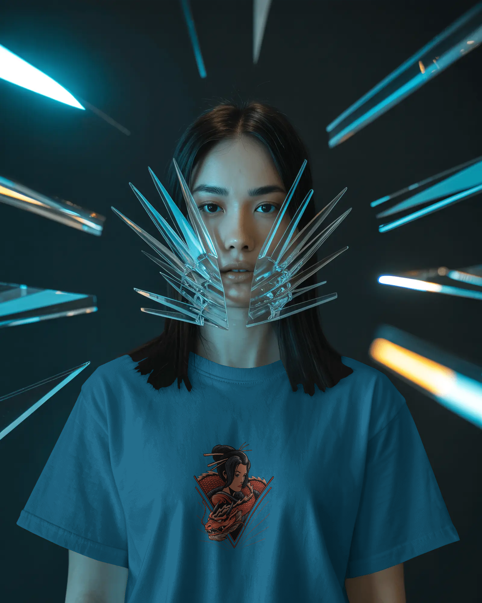 Geisha & Red Dragon Women's Graphic T-Shirt: Japanese Tattoo Style Streetwear Tee