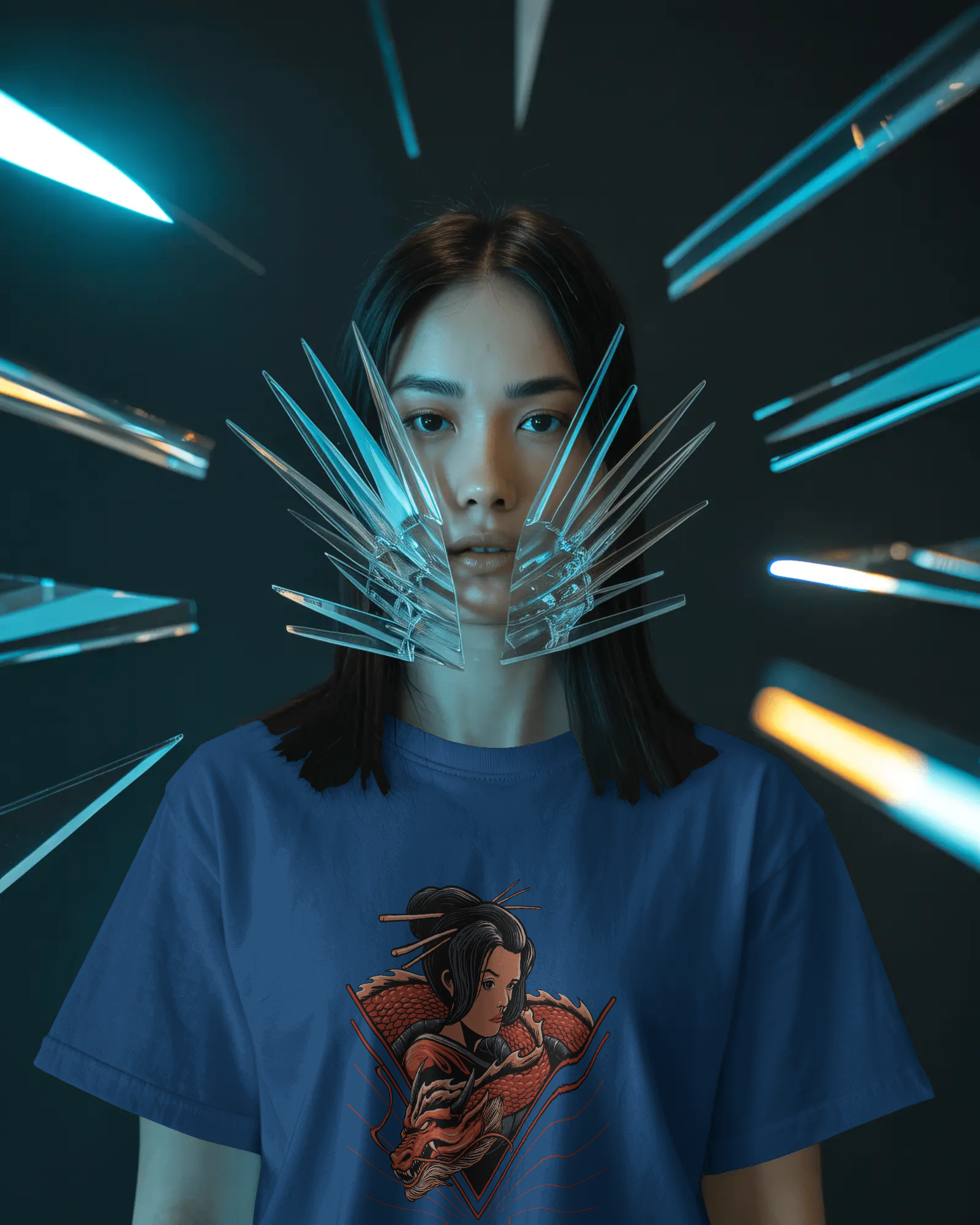 Geisha & Red Dragon Women's Graphic T-Shirt: Japanese Tattoo Style Streetwear Tee