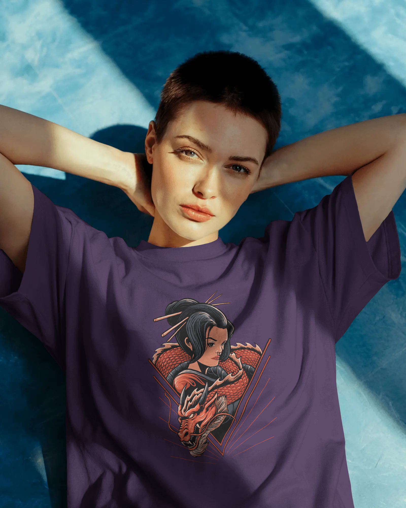 Geisha & Red Dragon Women's Graphic T-Shirt: Japanese Tattoo Style Streetwear Tee