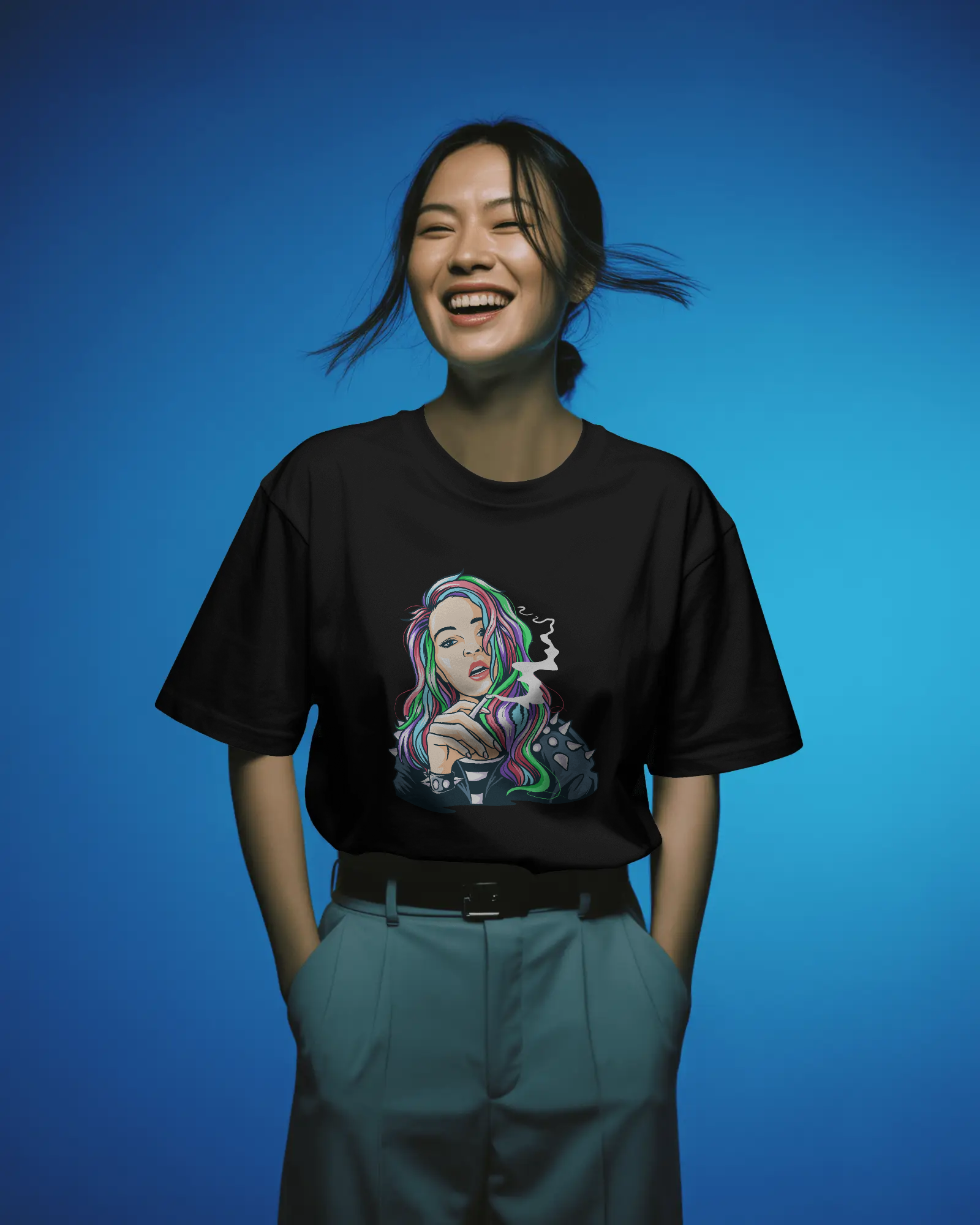 Colourful Punk Girl Illustration Women's Graphic T-Shirt: Edgy Streetwear Tee