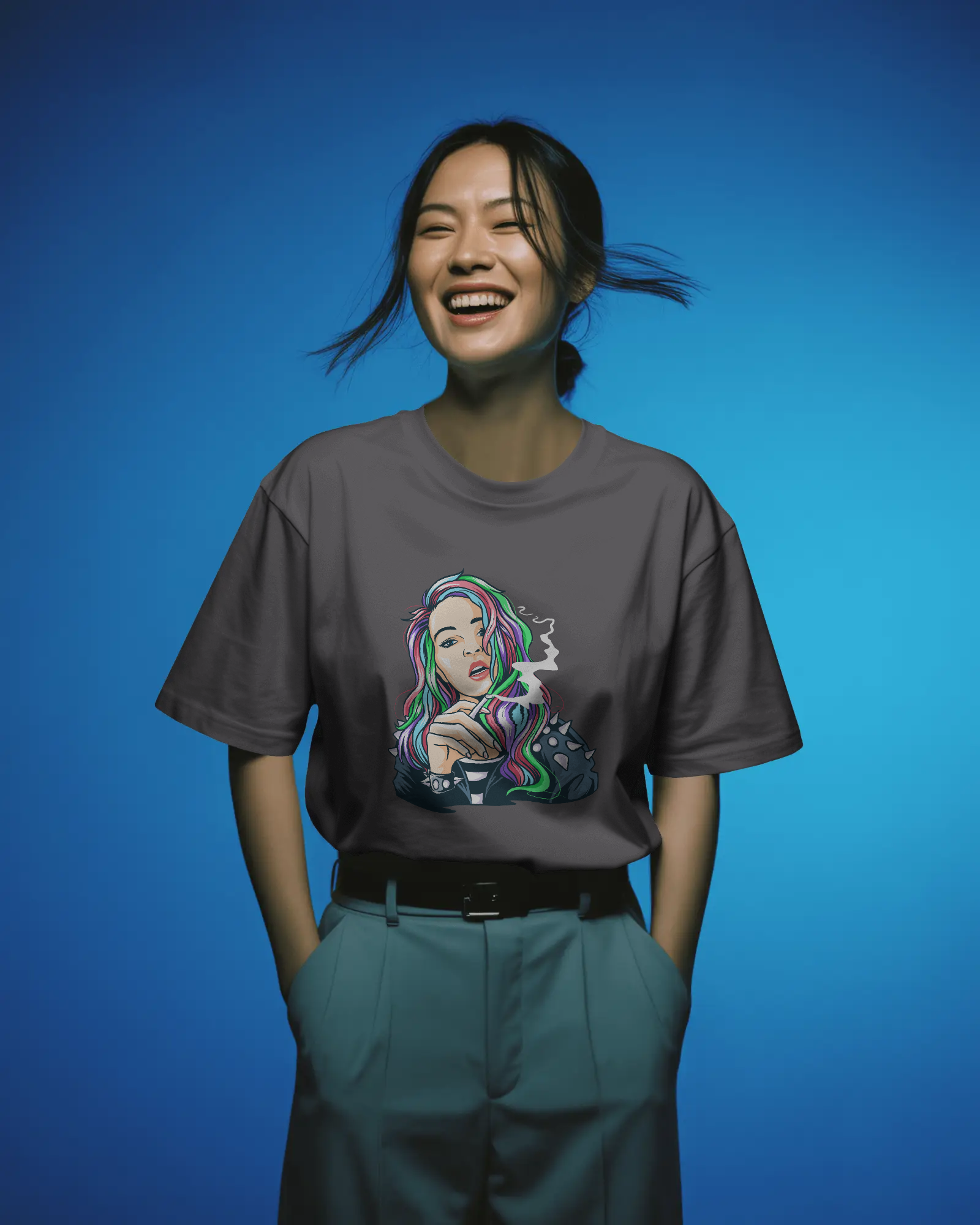 Colourful Punk Girl Illustration Women's Graphic T-Shirt: Edgy Streetwear Tee