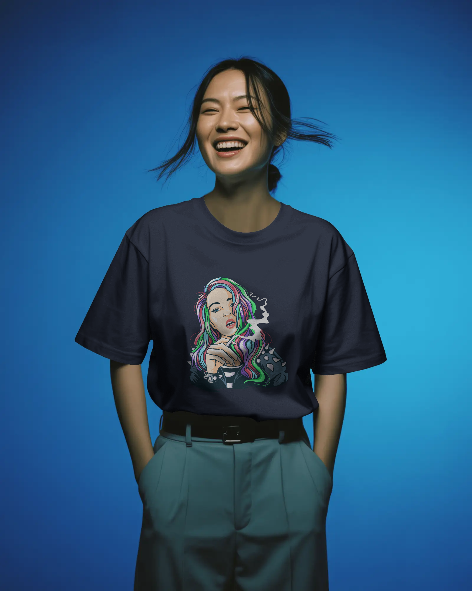 Colourful Punk Girl Illustration Women's Graphic T-Shirt: Edgy Streetwear Tee