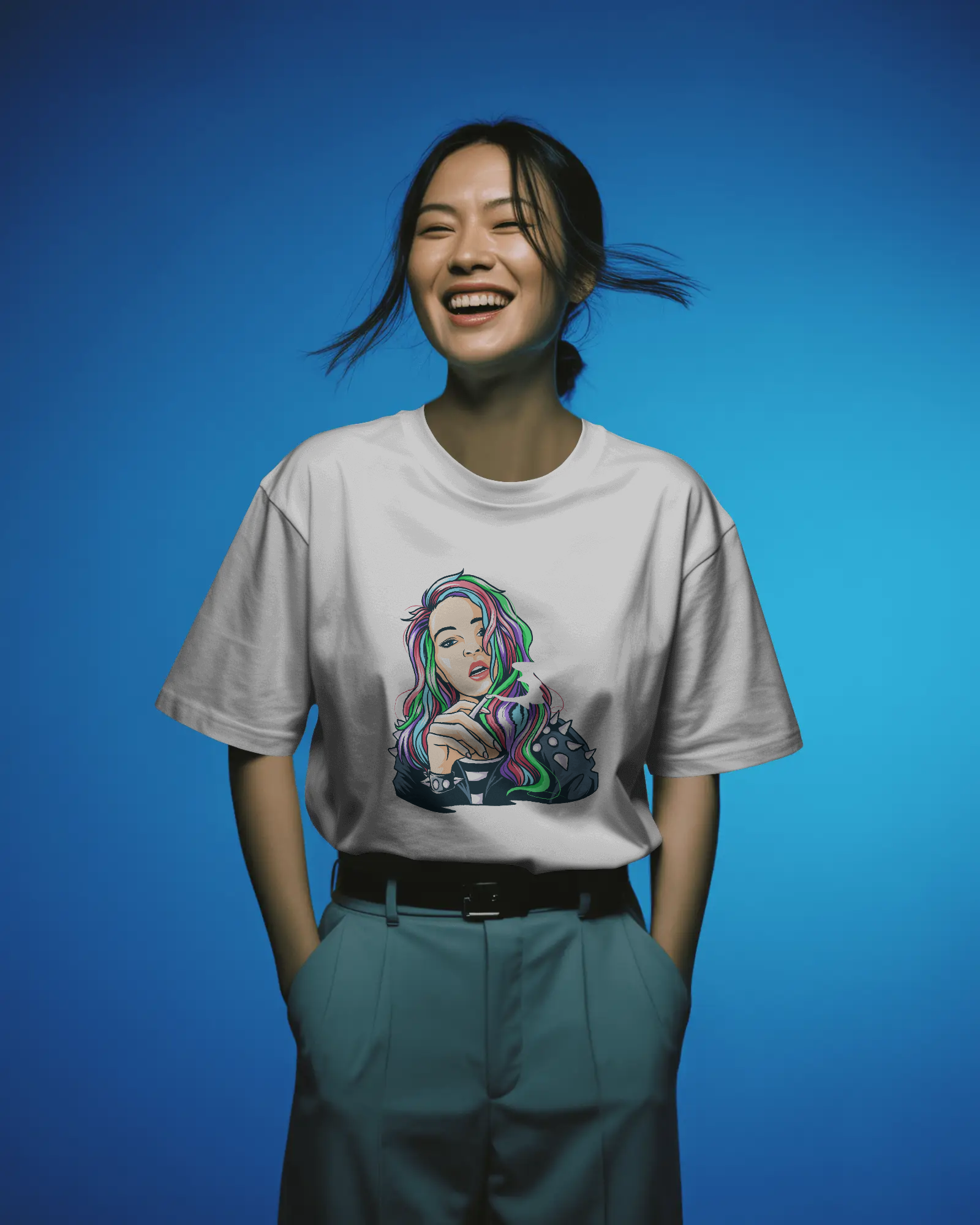 Colourful Punk Girl Illustration Women's Graphic T-Shirt: Edgy Streetwear Tee