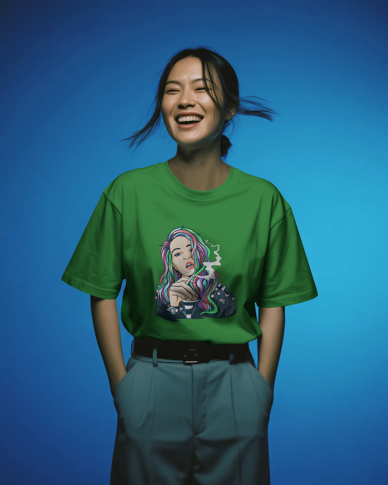 Colourful Punk Girl Illustration Women's Graphic T-Shirt: Edgy Streetwear Tee