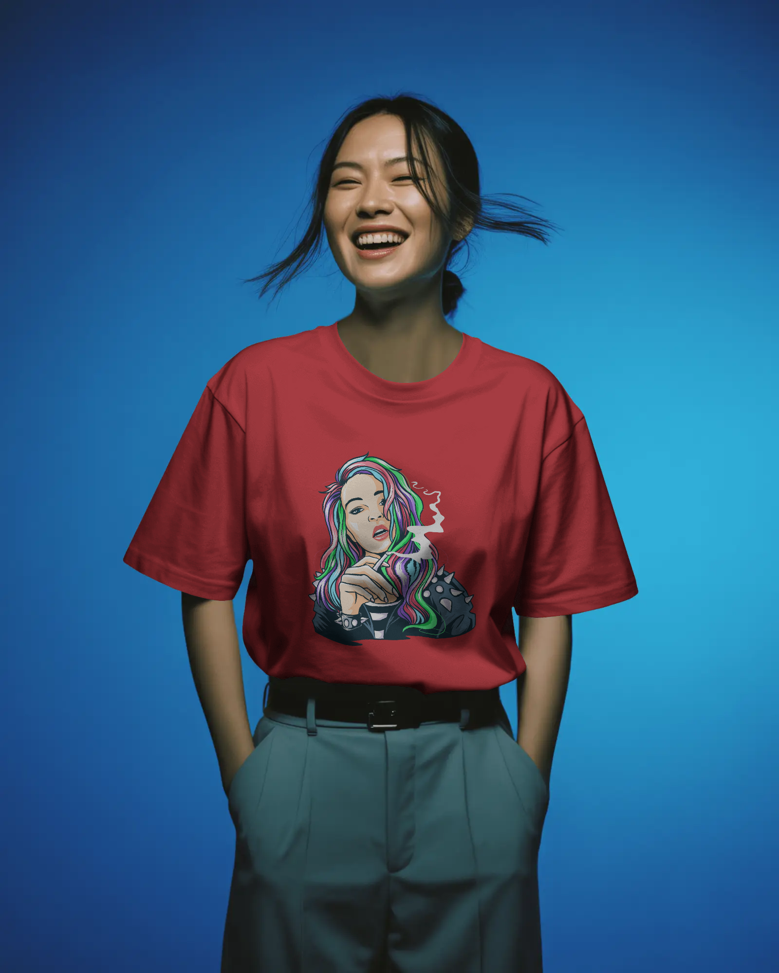 Colourful Punk Girl Illustration Women's Graphic T-Shirt: Edgy Streetwear Tee