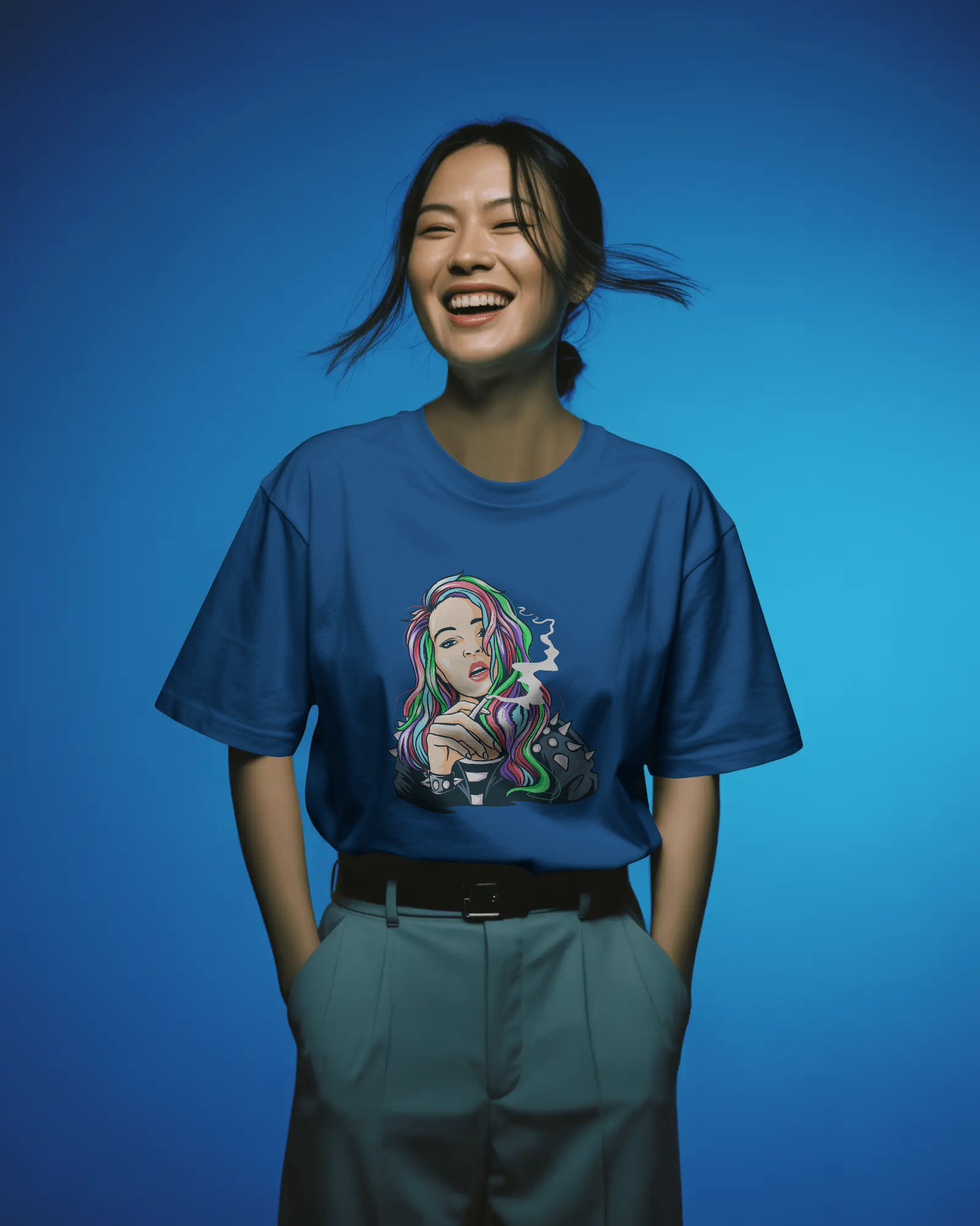 Colourful Punk Girl Illustration Women's Graphic T-Shirt: Edgy Streetwear Tee