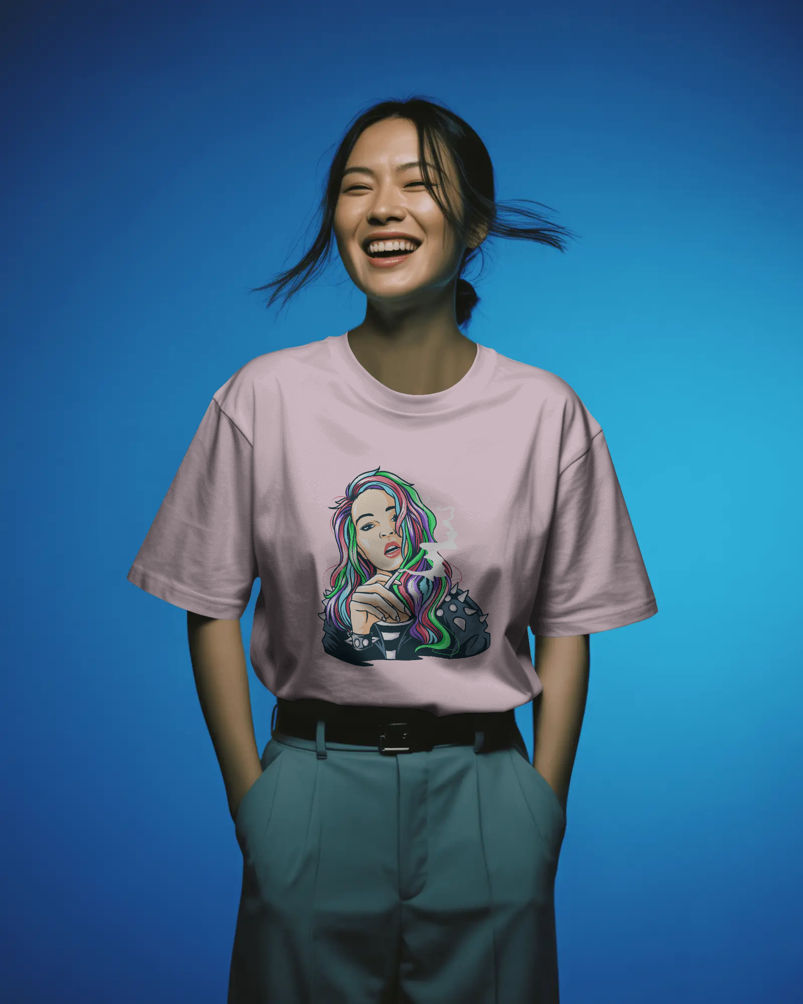 Colourful Punk Girl Illustration Women's Graphic T-Shirt: Edgy Streetwear Tee