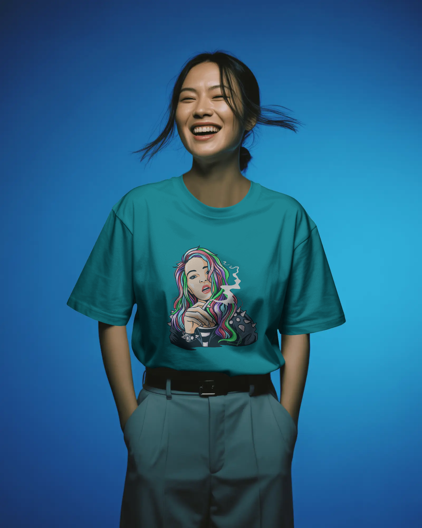 Colourful Punk Girl Illustration Women's Graphic T-Shirt: Edgy Streetwear Tee