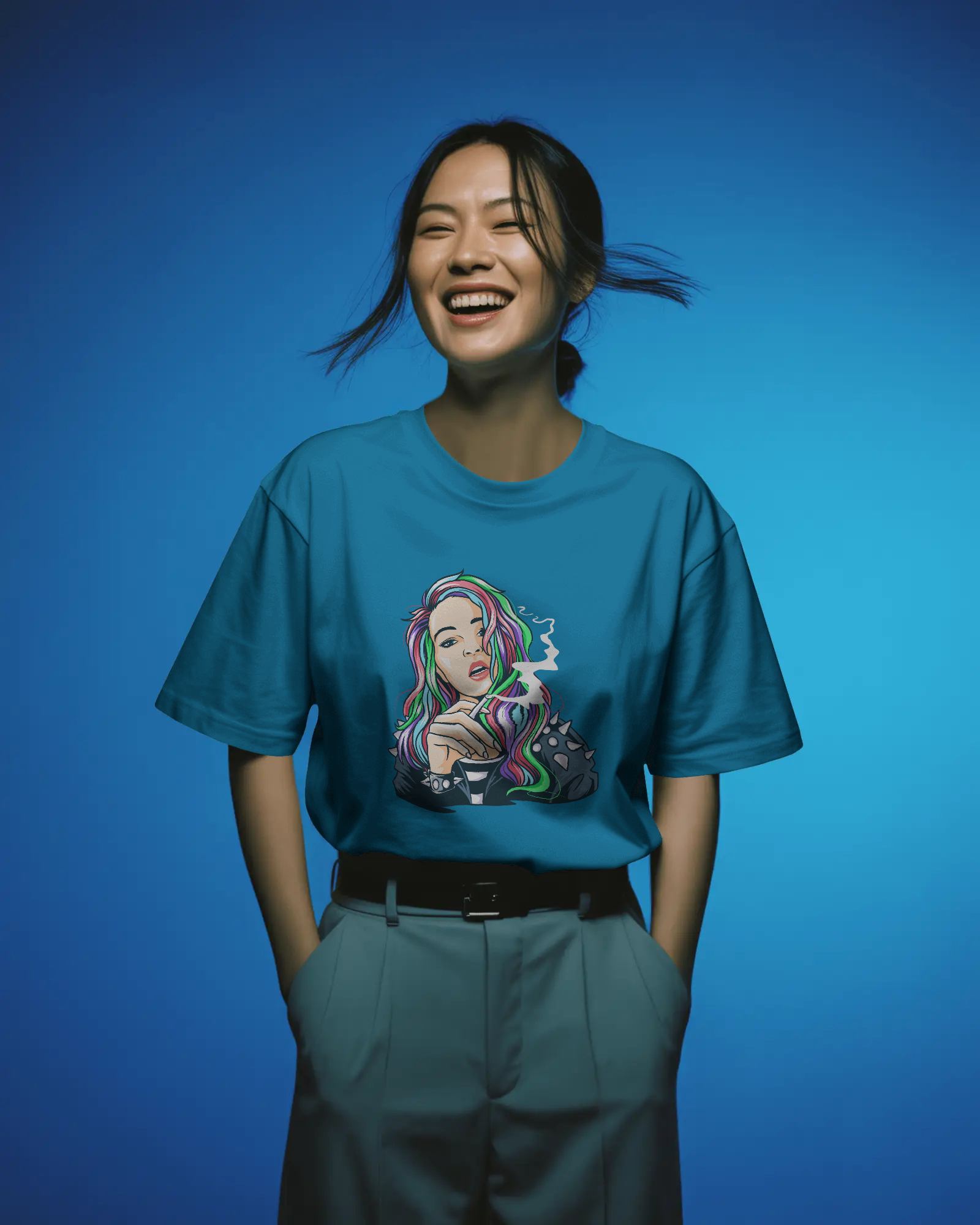 Colourful Punk Girl Illustration Women's Graphic T-Shirt: Edgy Streetwear Tee