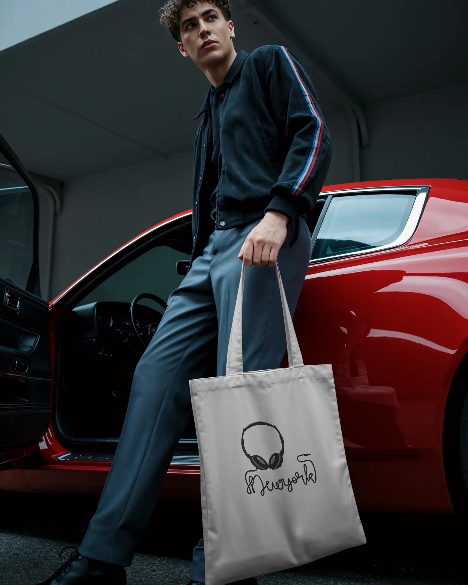 New York Headphones Canvas Tote Bag: Minimalist Music City Reusable Shopper