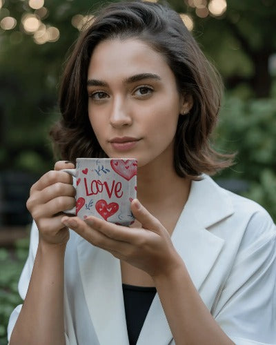 Love Hearts Accent Coffee Mug — Cute Ceramic Heart Mug (11oz & 15oz)