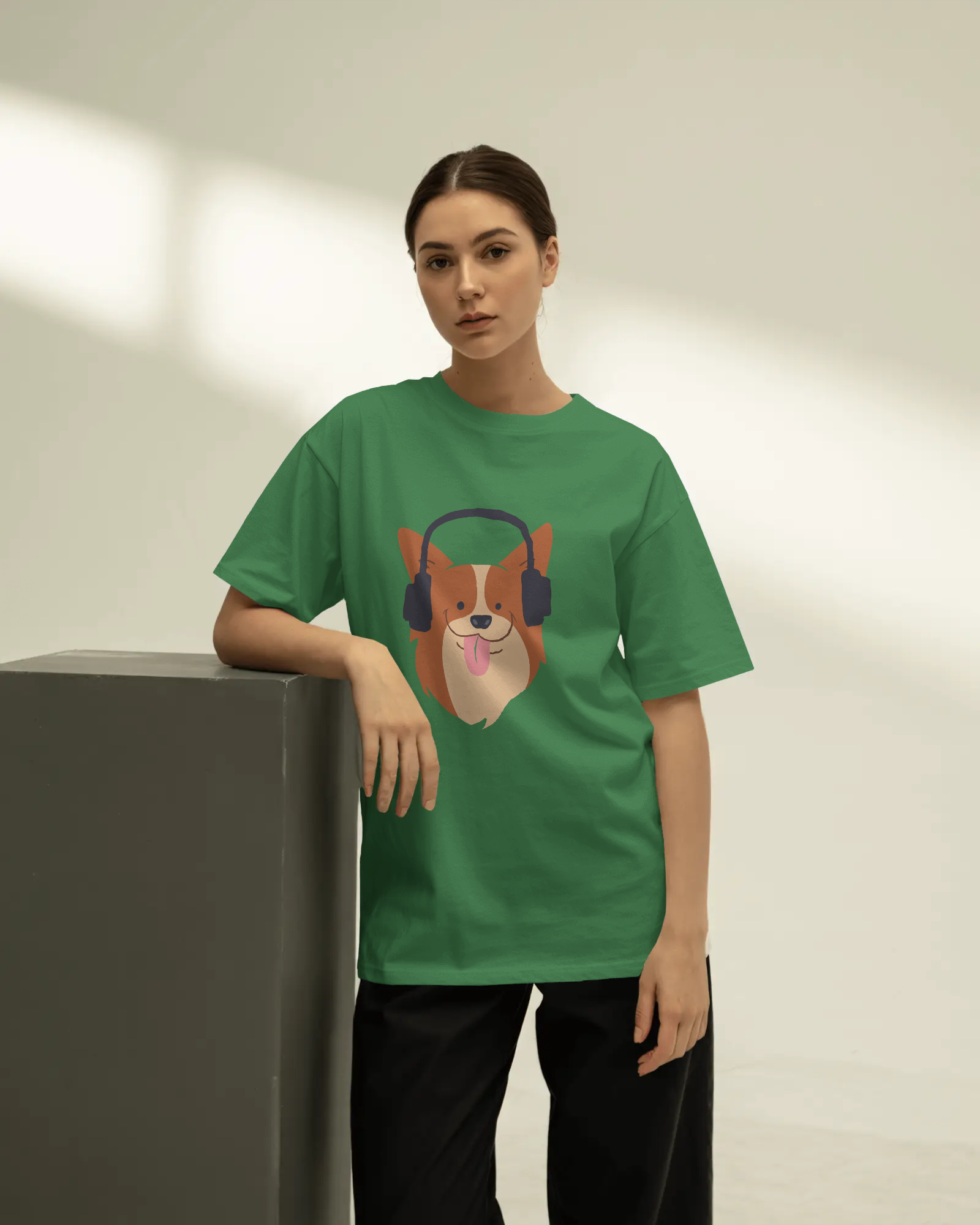 Corgi with Headphones T-Shirt — Women's Cute Dog Music Graphic Tee