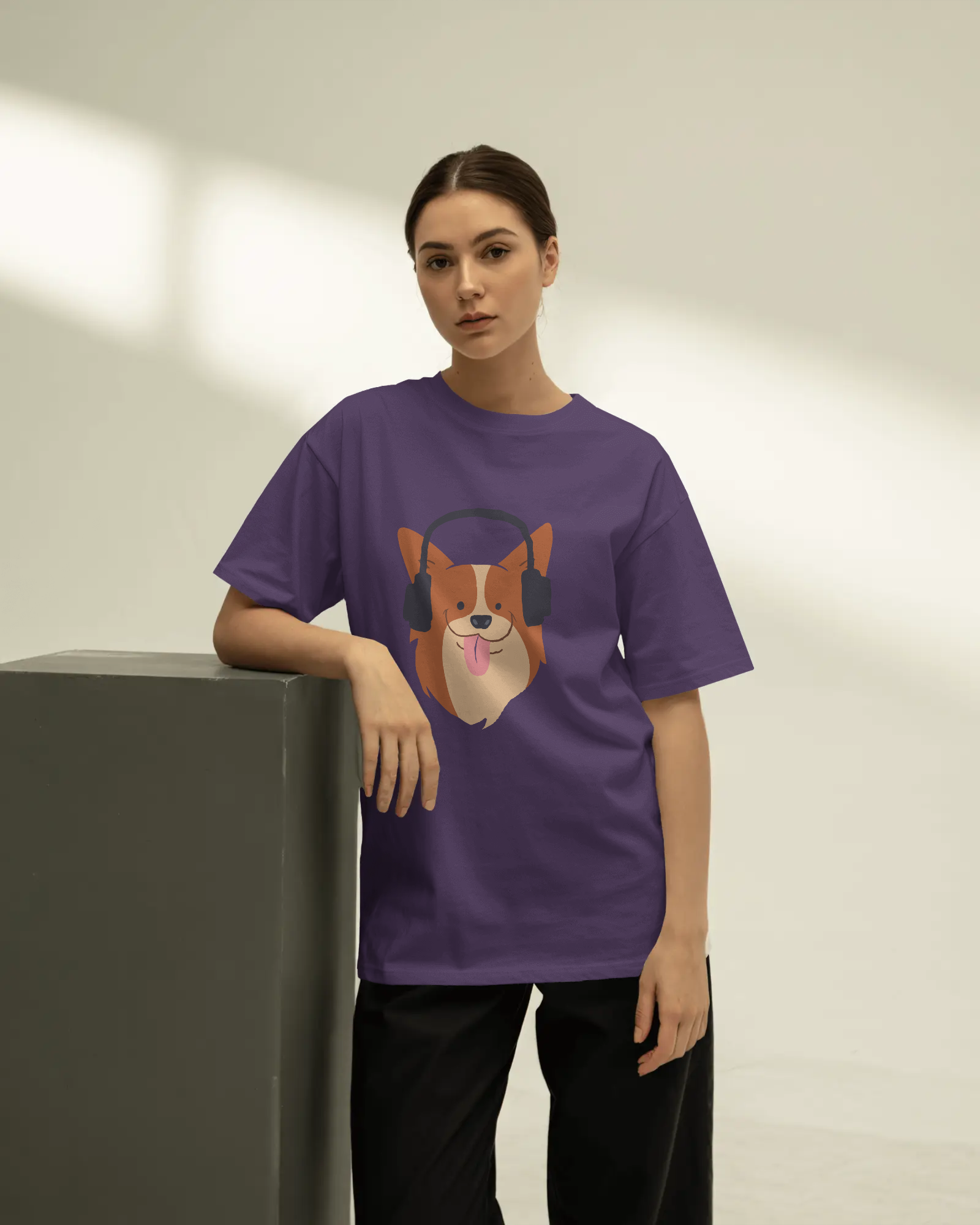 Corgi with Headphones T-Shirt — Women's Cute Dog Music Graphic Tee