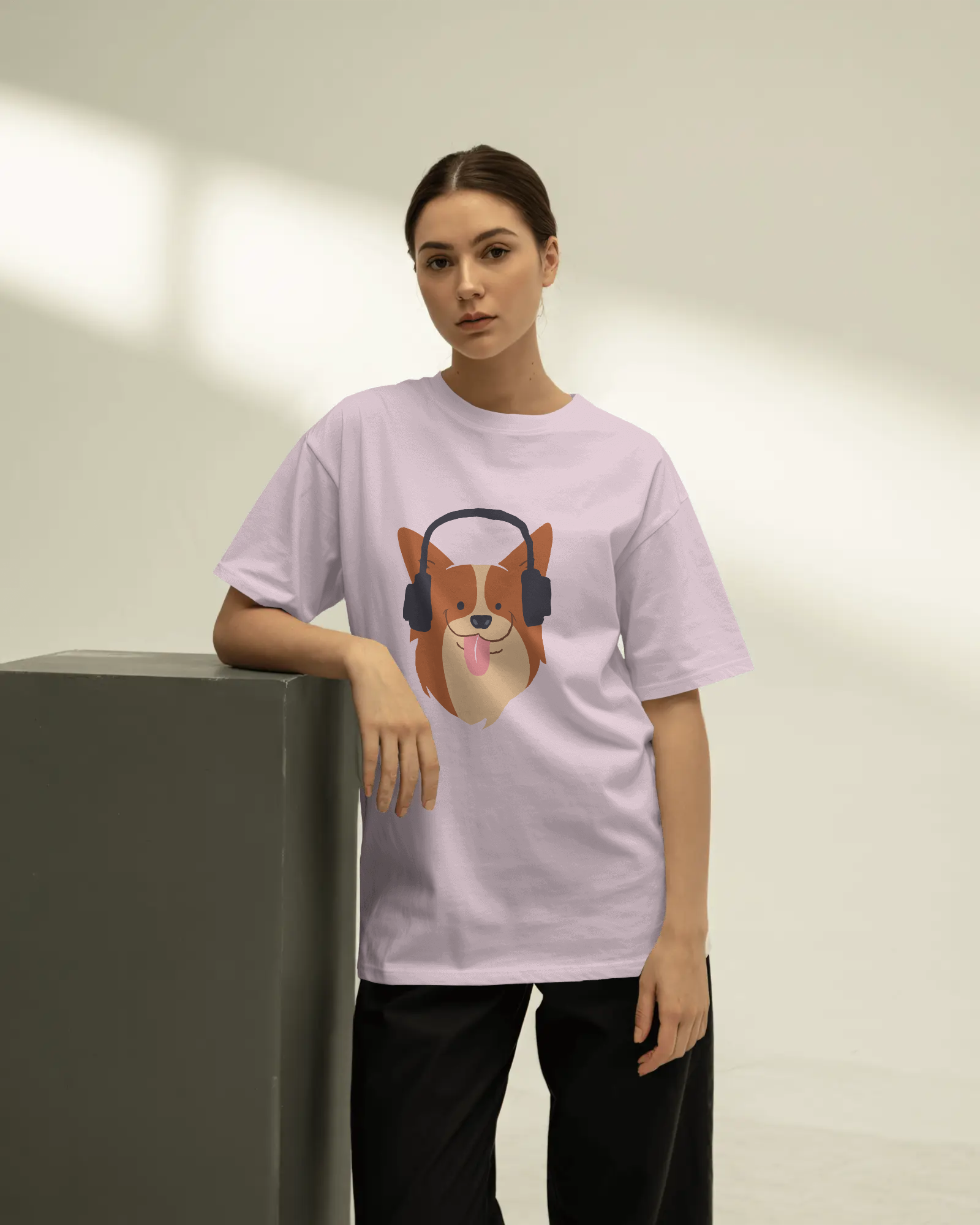 Corgi with Headphones T-Shirt — Women's Cute Dog Music Graphic Tee