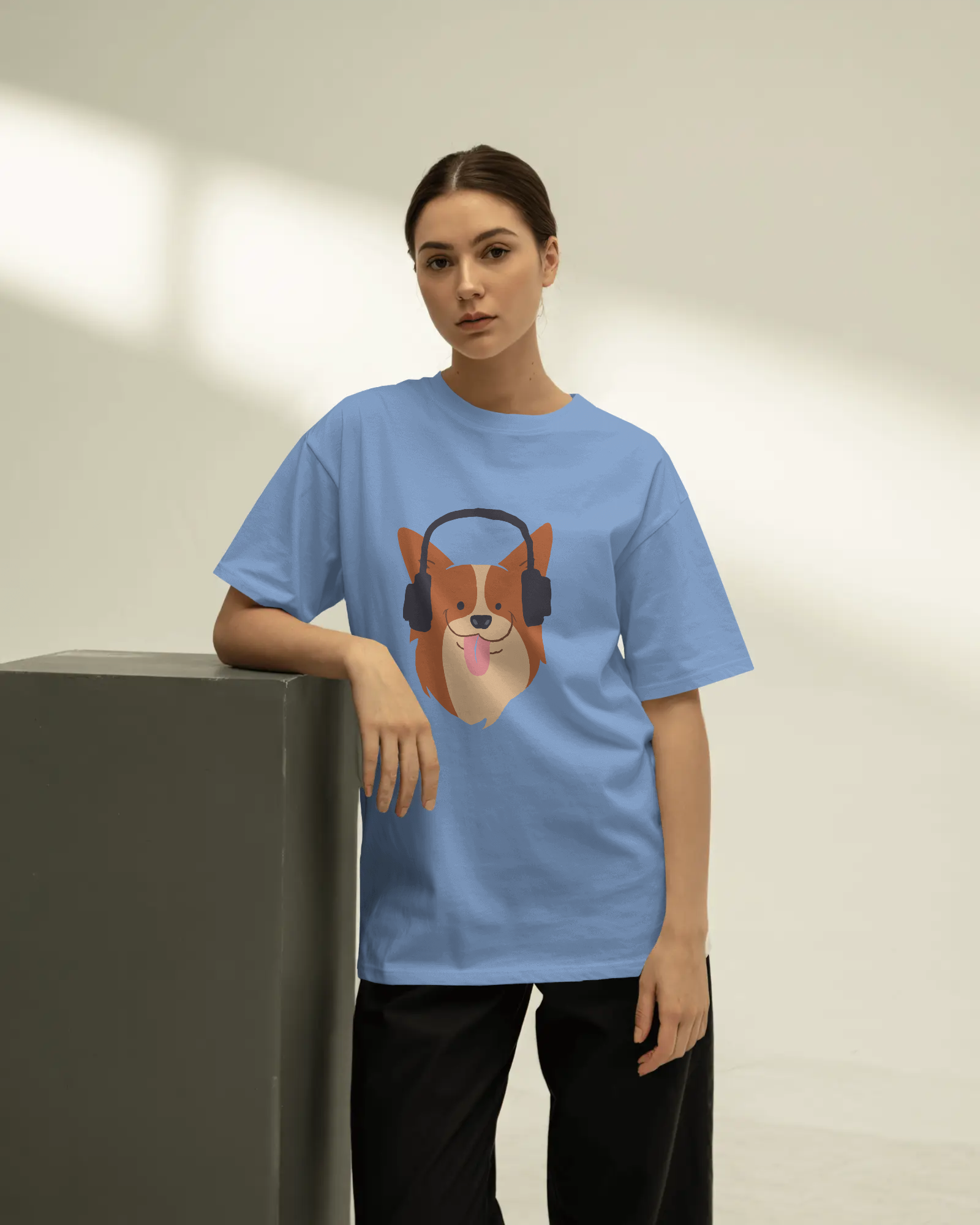 Corgi with Headphones T-Shirt — Women's Cute Dog Music Graphic Tee