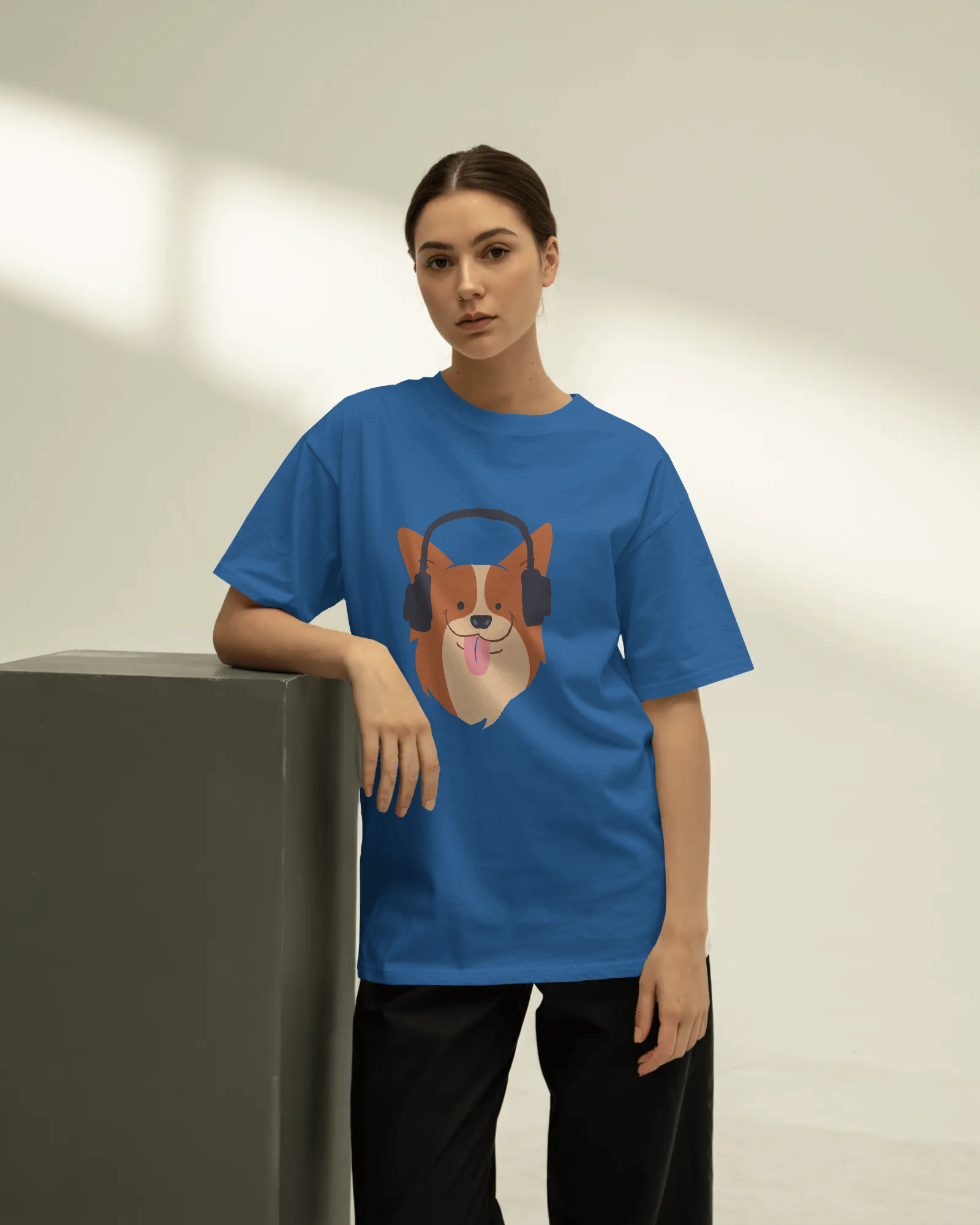Corgi with Headphones T-Shirt — Women's Cute Dog Music Graphic Tee