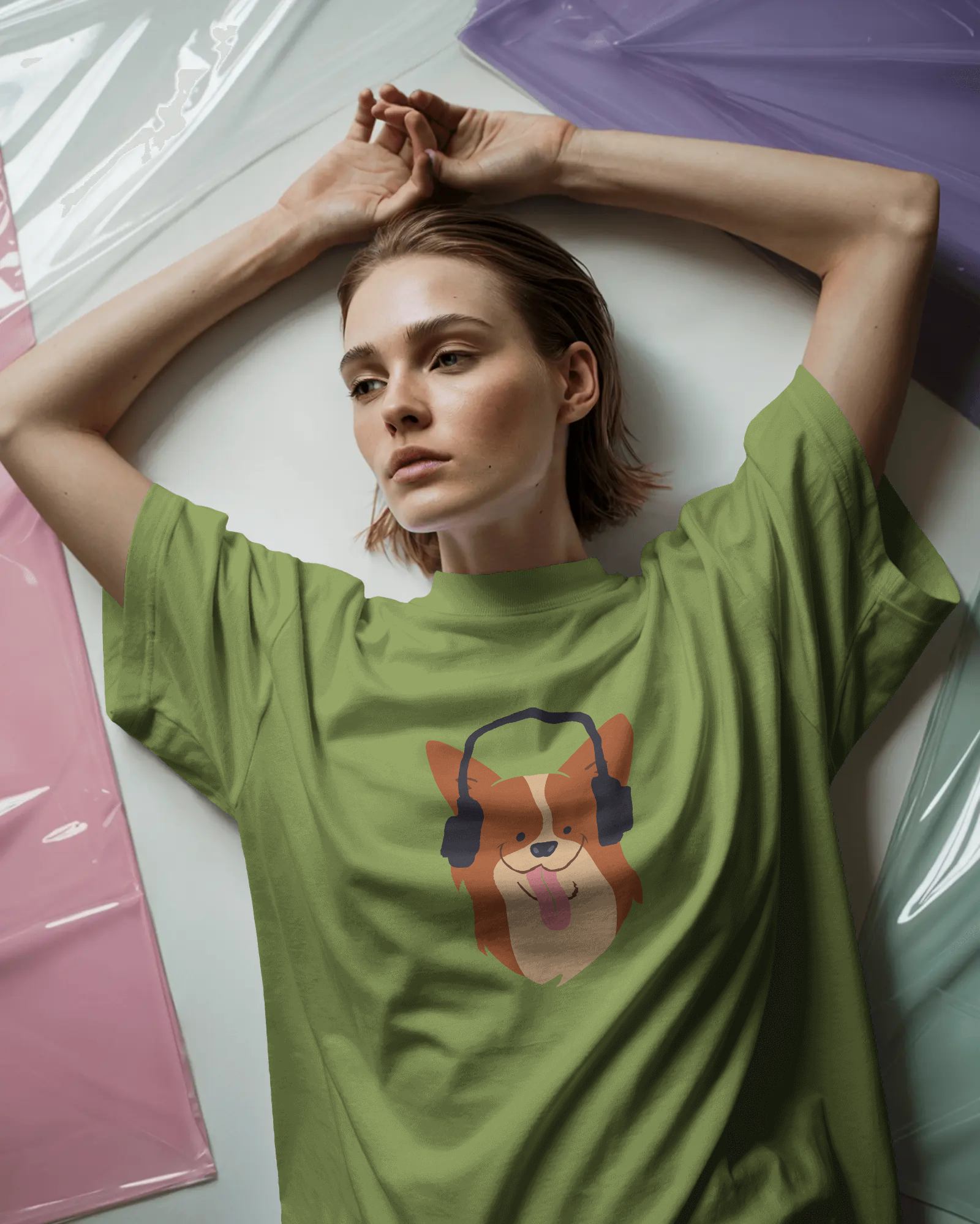 Corgi with Headphones T-Shirt — Women's Cute Dog Music Graphic Tee