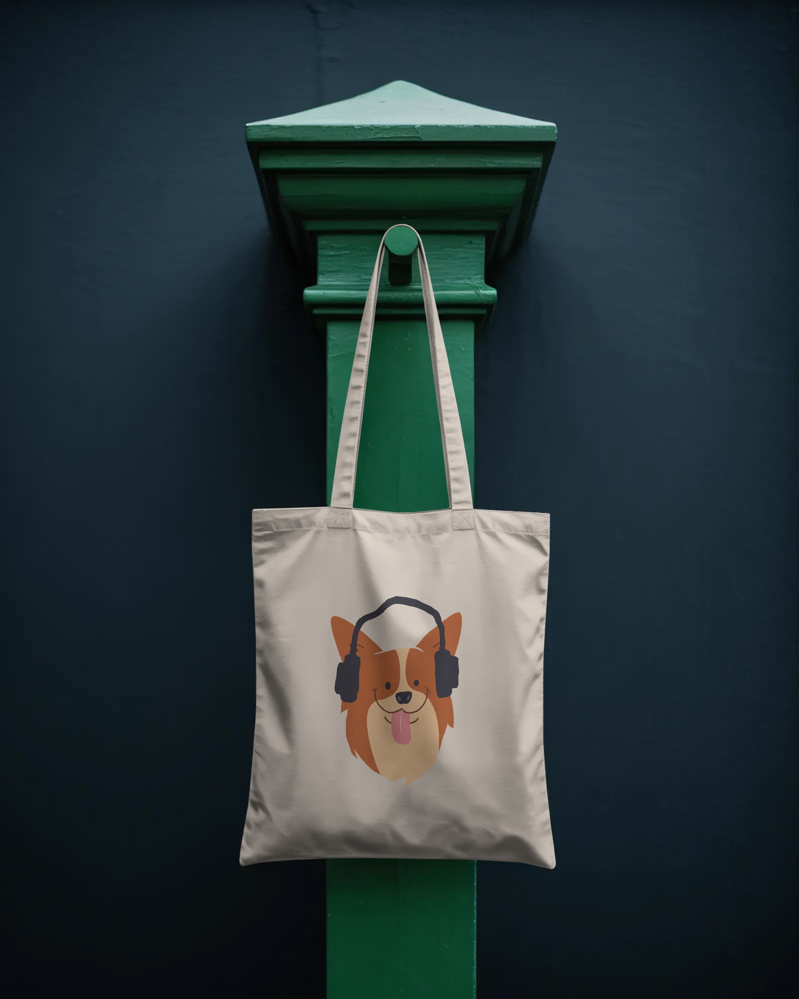 Corgi with Headphones Canvas Tote Bag — Cute Dog Music Graphic Shopper