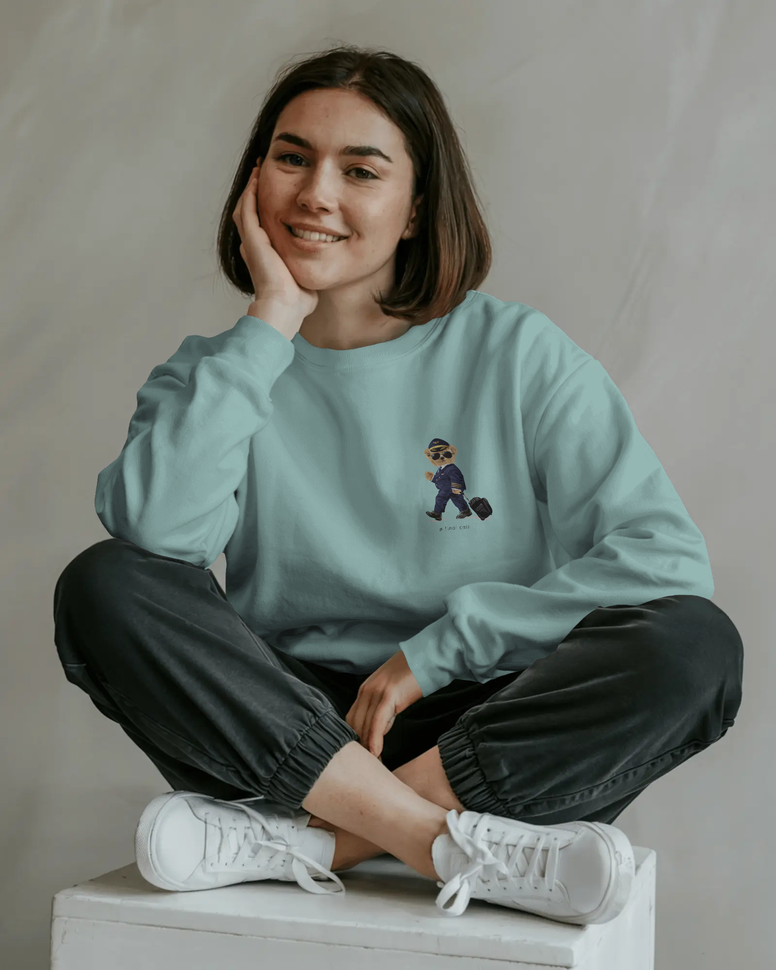 Polo Bear Pilot Crewneck Sweatshirt — Cute Travel Bear Graphic